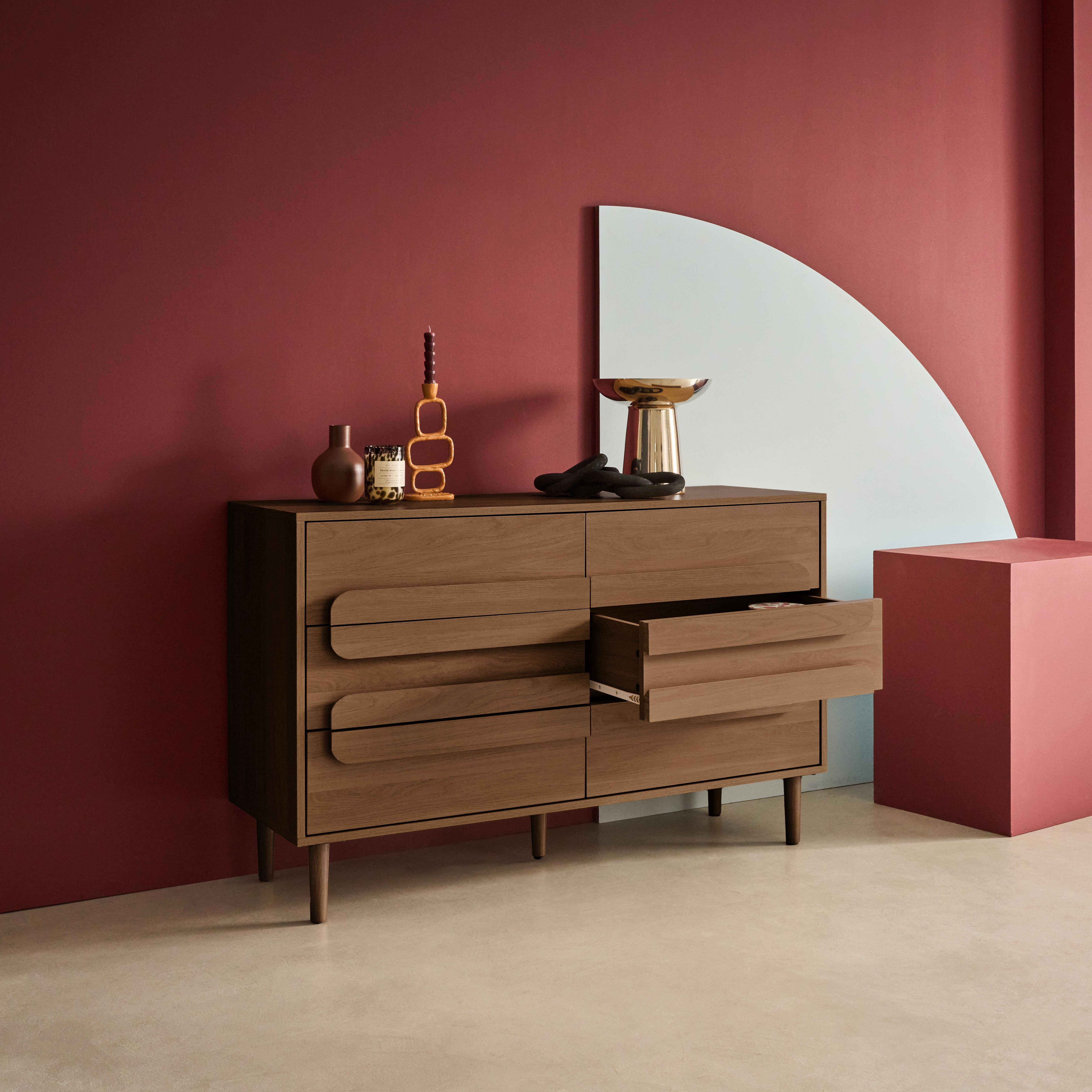 Komoda vintage w kolorze orzechowego drewna, 6 szuflad - dł. 120 x gł. 40 x wys. 75 cm - Juliana Photo3