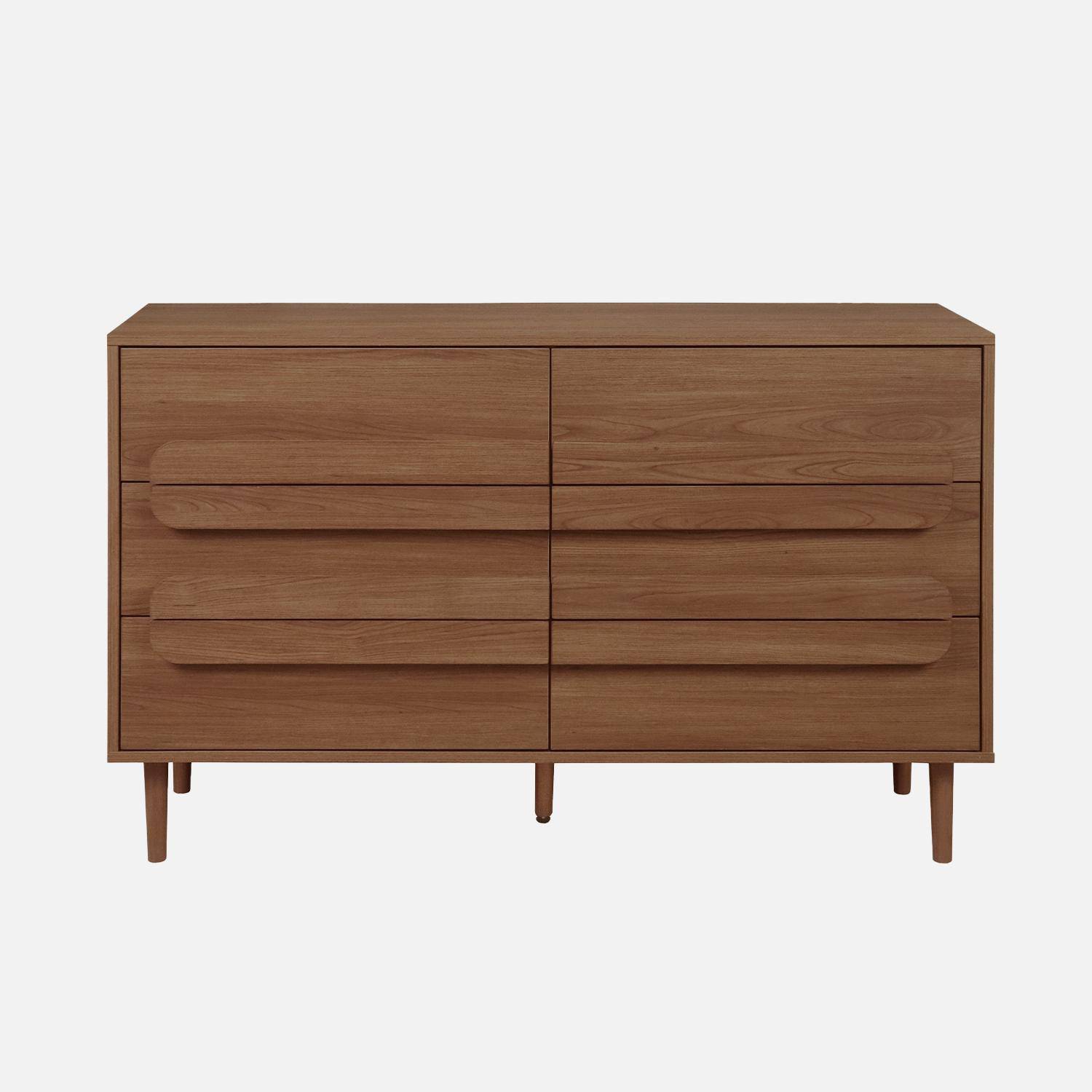 Commode vintage effet bois de noyer 6 tiroirs - L 120 x P 40 x H 75cm - Juliana,sweeek,Photo2