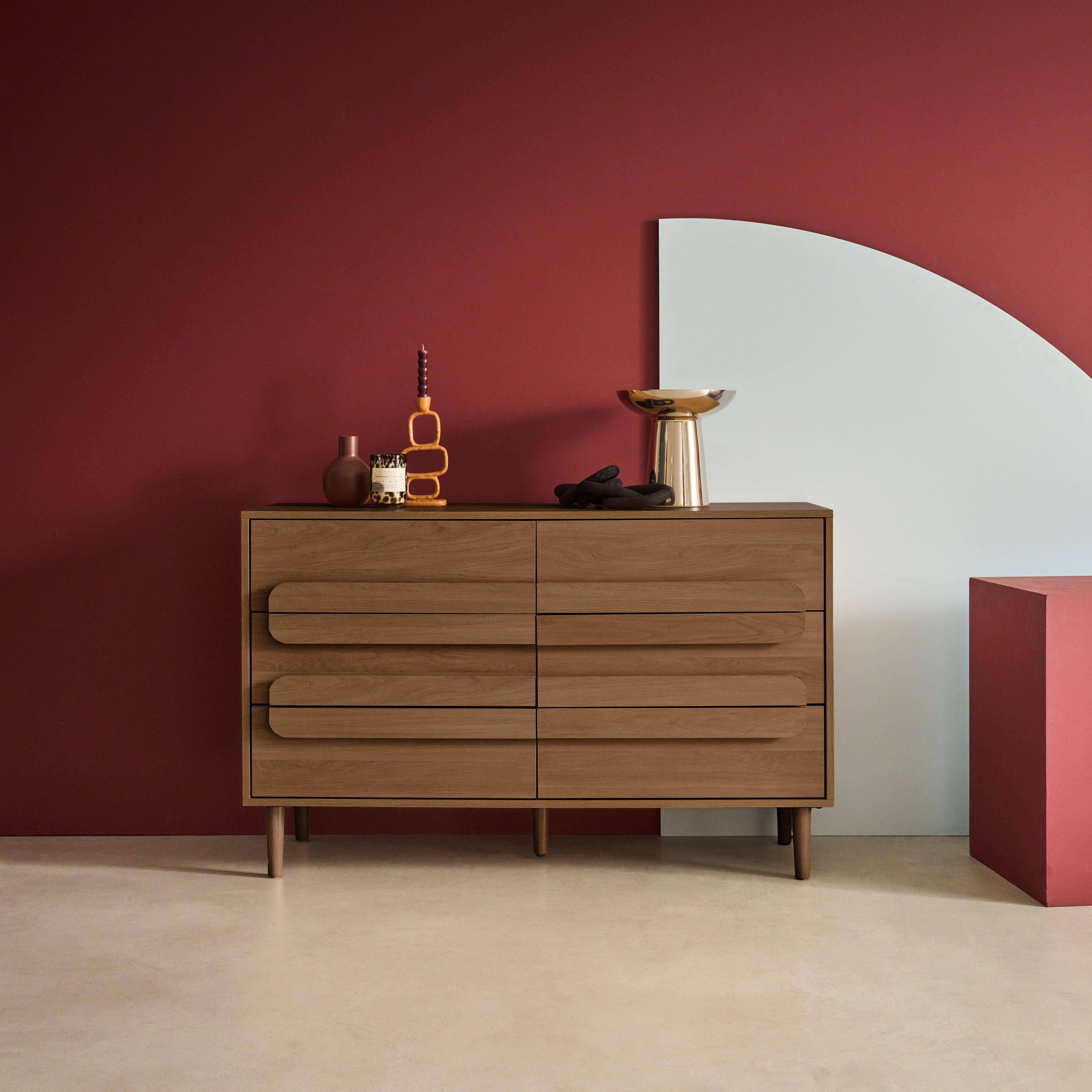 Komoda vintage w kolorze orzechowego drewna, 6 szuflad - dł. 120 x gł. 40 x wys. 75 cm - Juliana Photo1