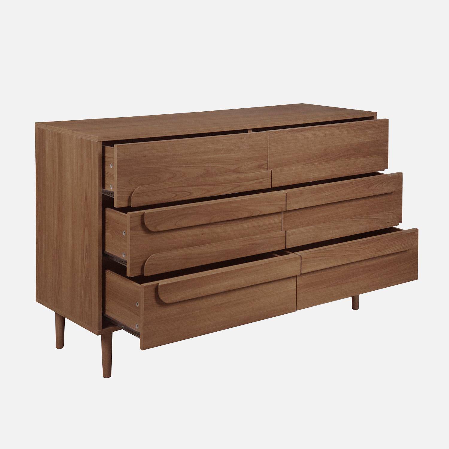 Commode vintage effet bois de noyer 6 tiroirs - L 120 x P 40 x H 75cm - Juliana Photo3