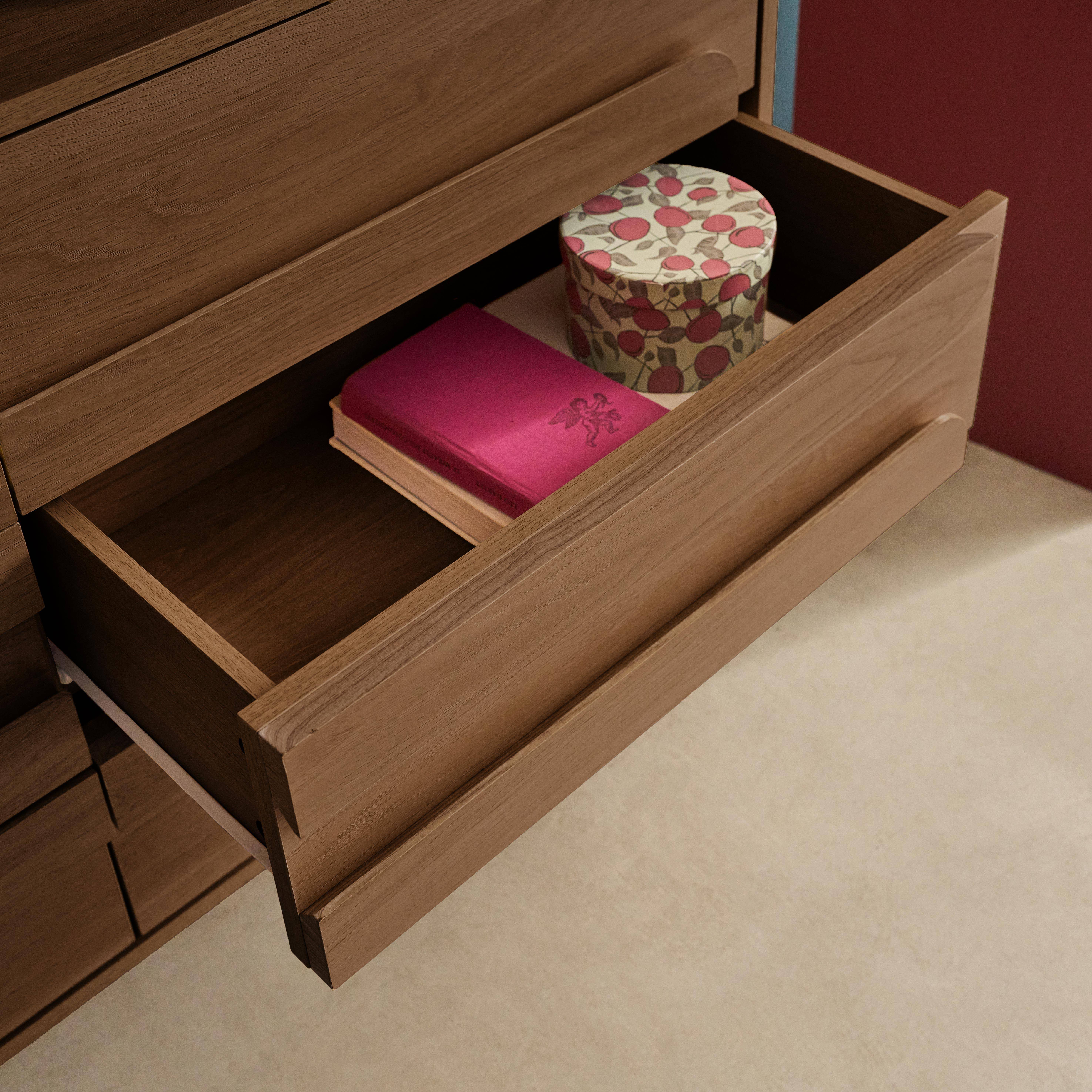 Komoda vintage w kolorze orzechowego drewna, 6 szuflad - dł. 120 x gł. 40 x wys. 75 cm - Juliana,sweeek,Photo4