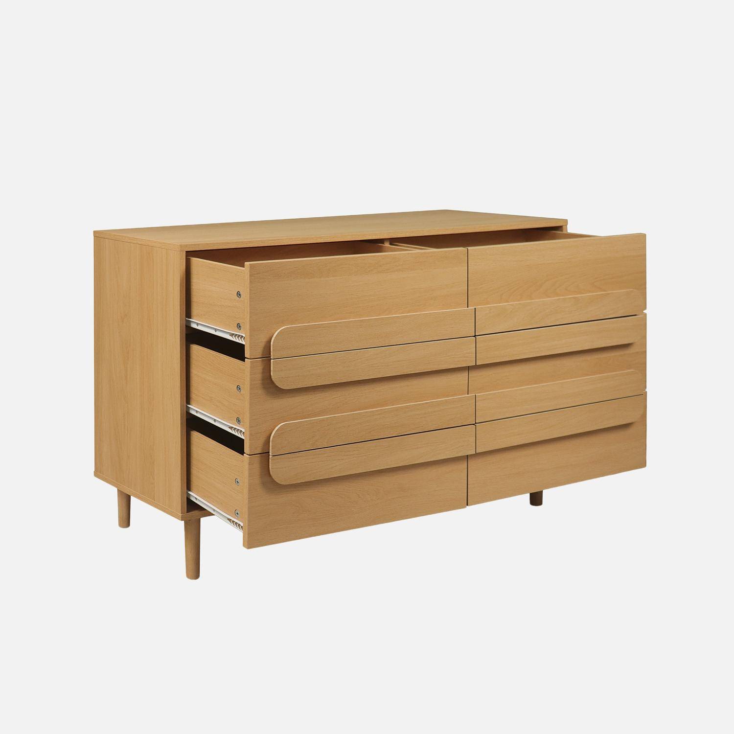 Commode vintage effet bois de chêne 6 tiroirs - L 120 x P 40 x H 75cm - Juliana,sweeek,Photo3