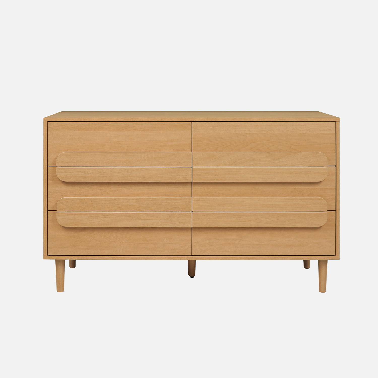 Commode vintage effet bois de chêne 6 tiroirs - L 120 x P 40 x H 75cm - Juliana,sweeek,Photo2
