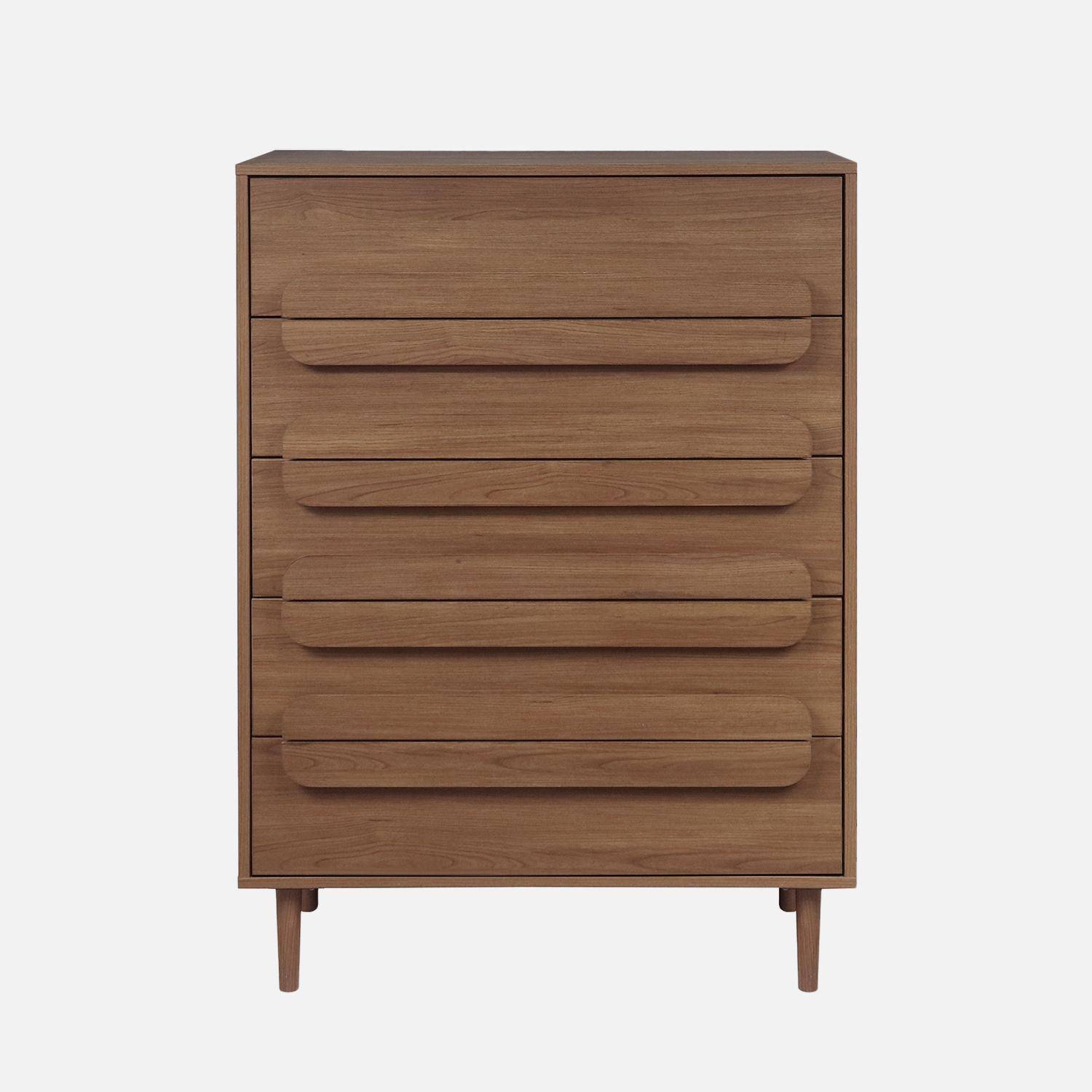 Commode vintage effet bois de noyer 5 tiroirs - L 80 x P 40 x H 113cm - Juliana Photo2