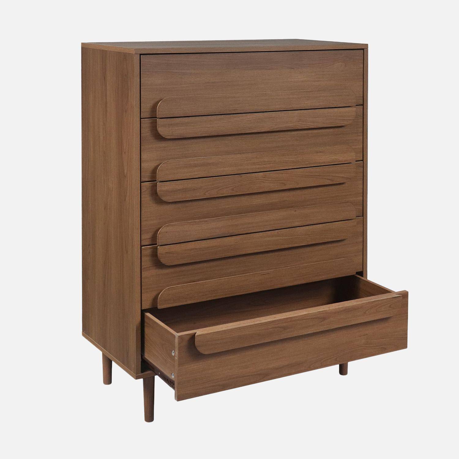 Commode vintage effet bois de noyer 5 tiroirs - L 80 x P 40 x H 113cm - Juliana Photo3