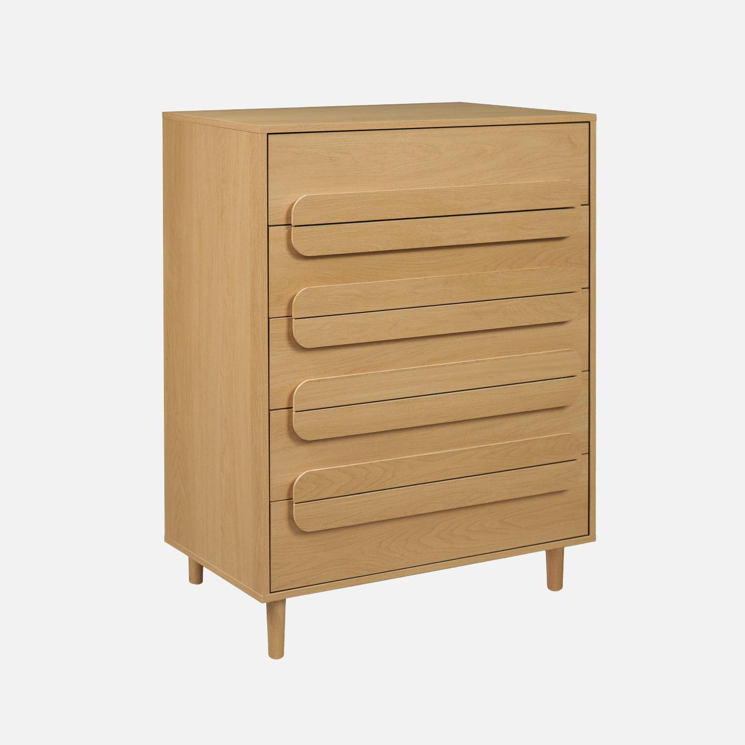 Commode vintage effet bois de chêne 5 tiroirs - L 80 x P 40 x H 113cm - Juliana Photo1