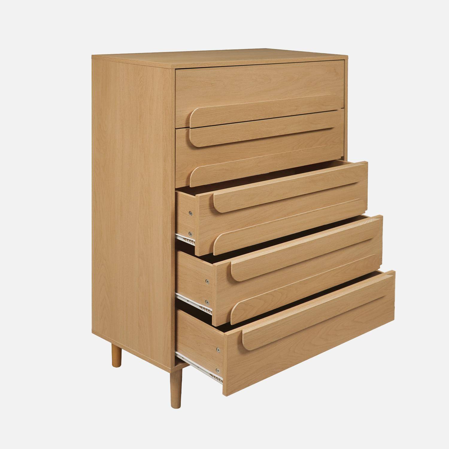 Commode vintage effet bois de chêne 5 tiroirs - L 80 x P 40 x H 113cm - Juliana Photo3
