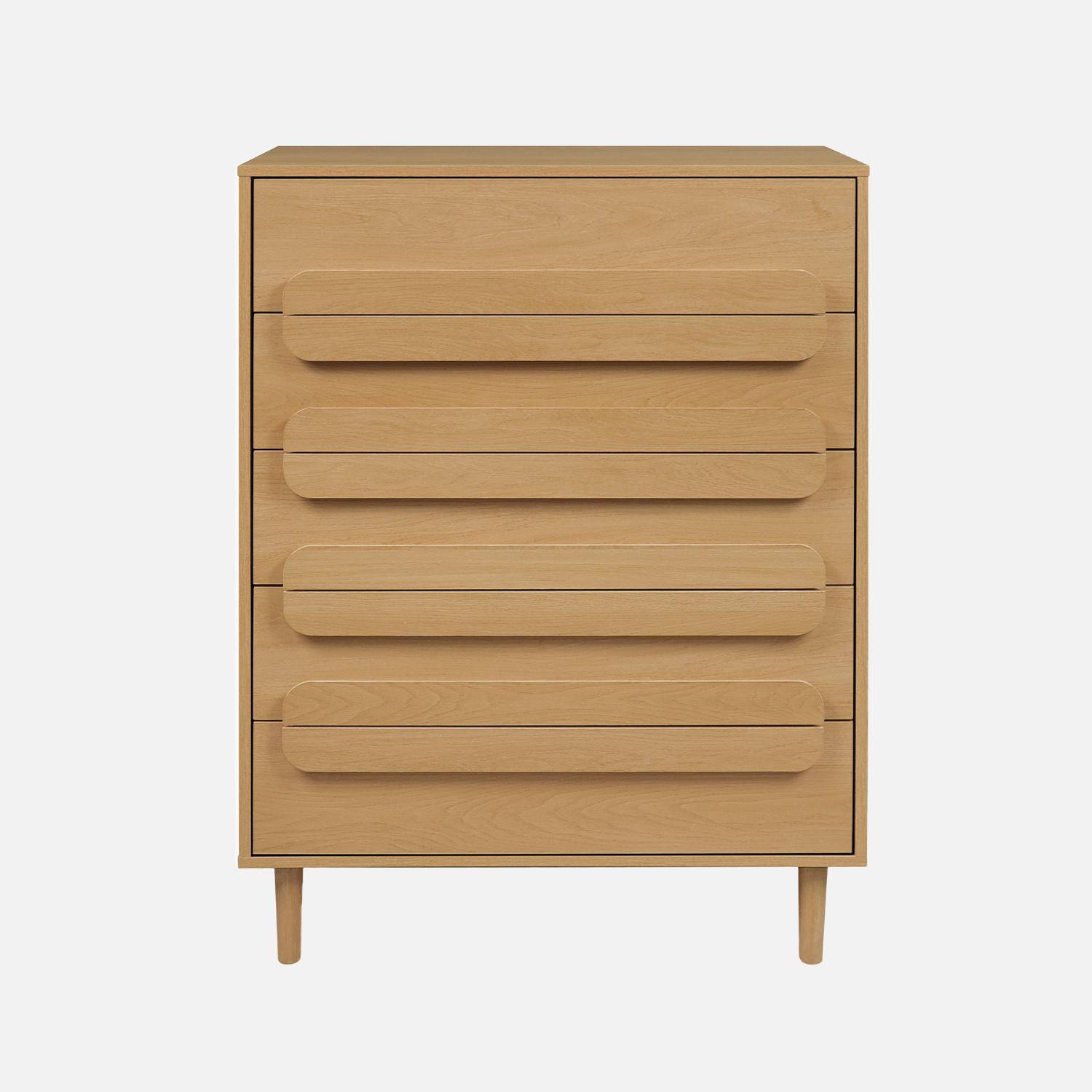 Commode vintage effet bois de chêne 5 tiroirs - L 80 x P 40 x H 113cm - Juliana,sweeek,Photo2