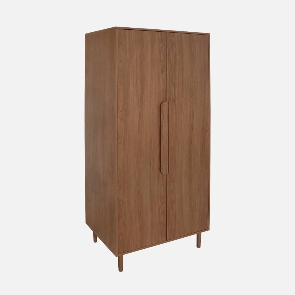 Armoire dressing effet bois de noyer 2 portes, étagères et penderie