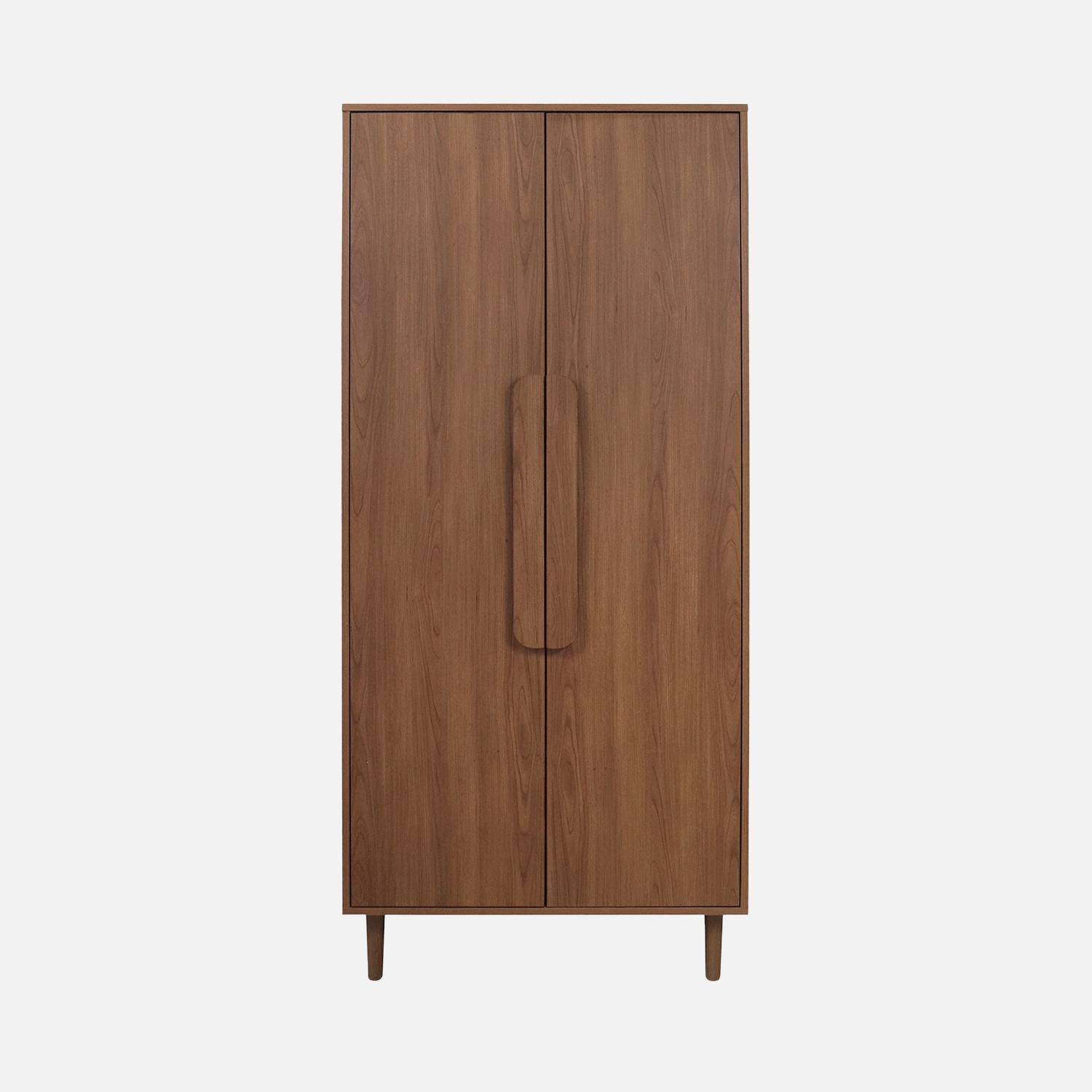 Armoire dressing effet bois de noyer 2 portes, étagères et penderie - L 80 x P 55 x H 180cm - Juliana Photo2