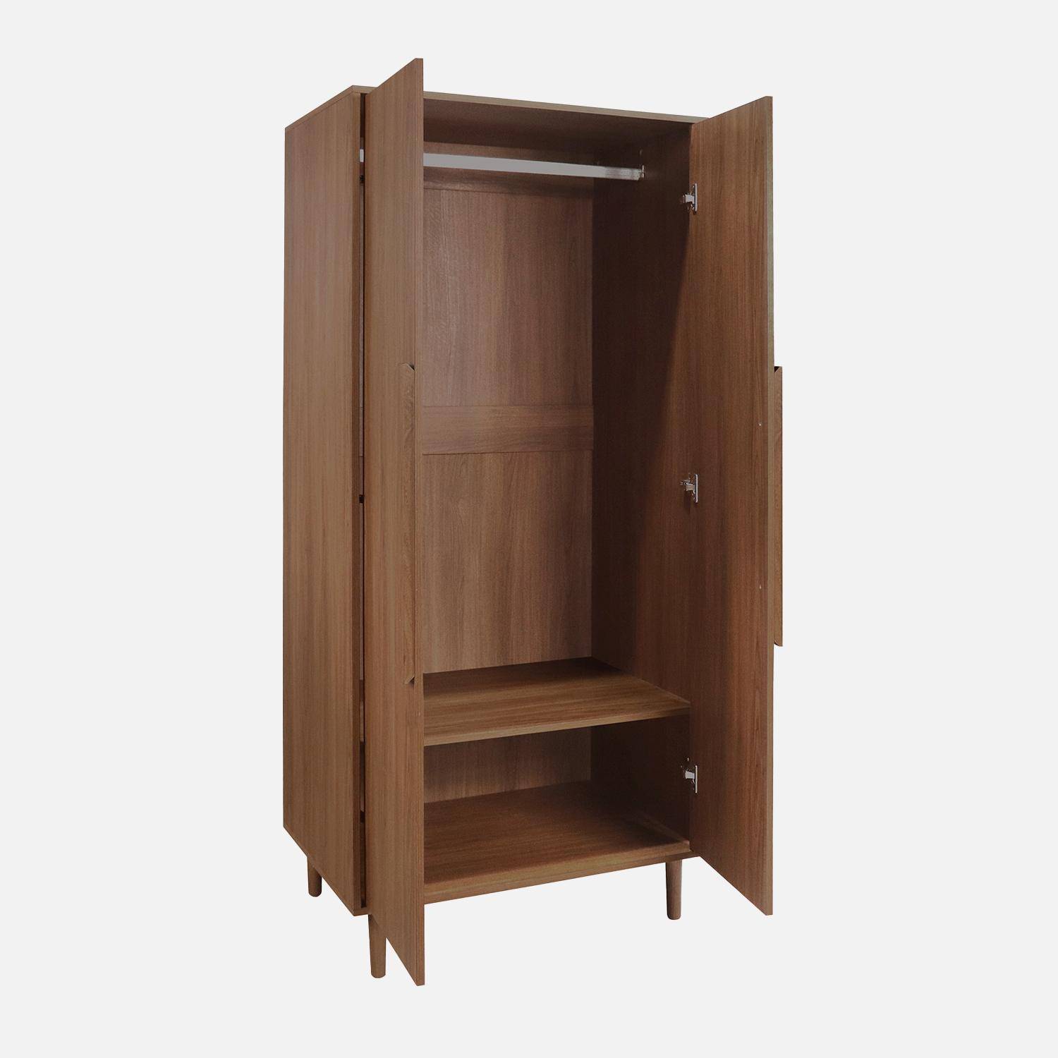 Armoire dressing effet bois de noyer 2 portes, étagères et penderie - L 80 x P 55 x H 180cm - Juliana,sweeek,Photo3