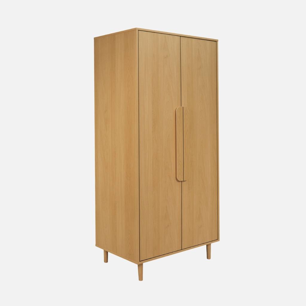 Armoire dressing effet bois de chêne 2 portes, étagères et penderie