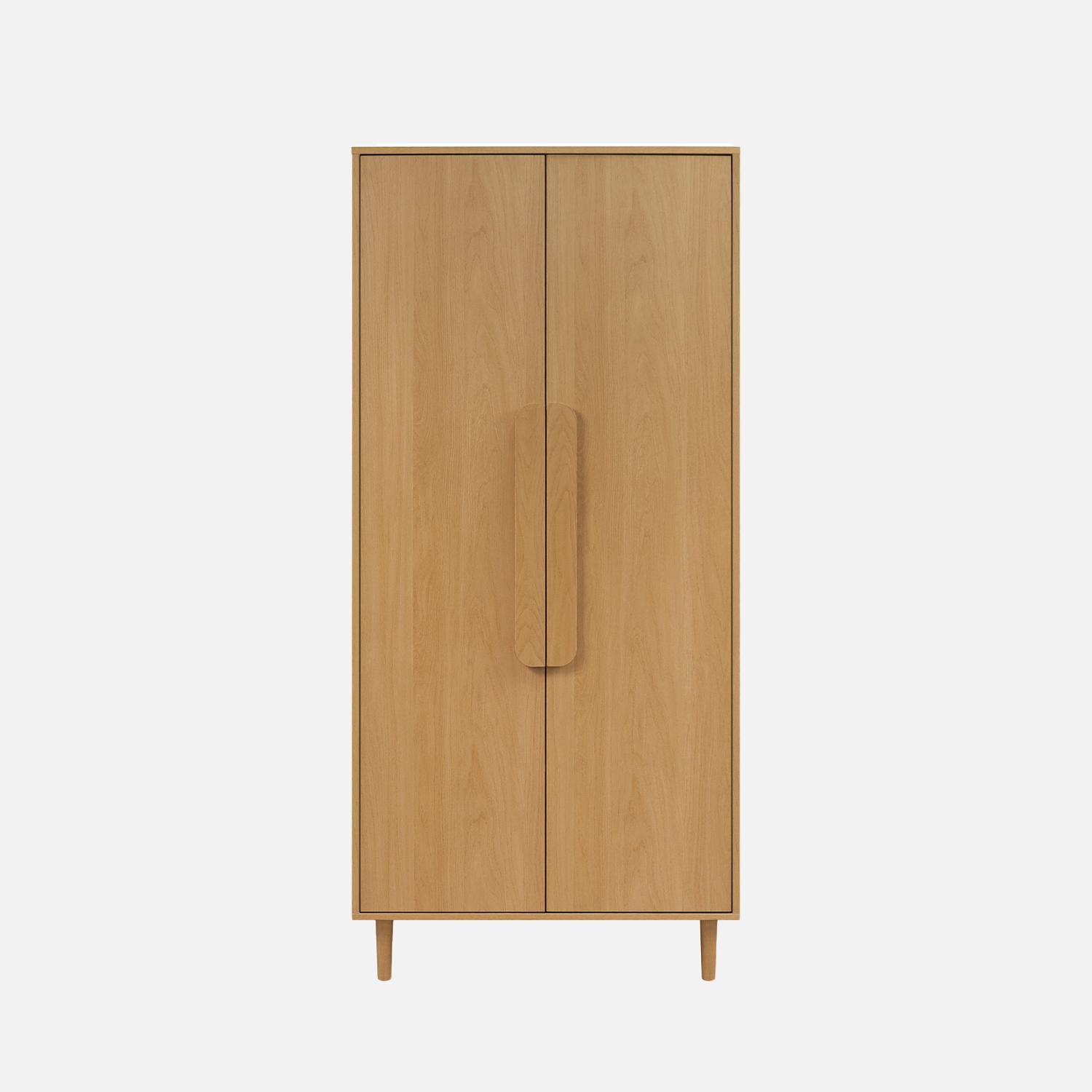 Armoire dressing effet bois de chêne 2 portes, étagères et penderie - L 80 x P 55 x H 180cm - Juliana Photo2