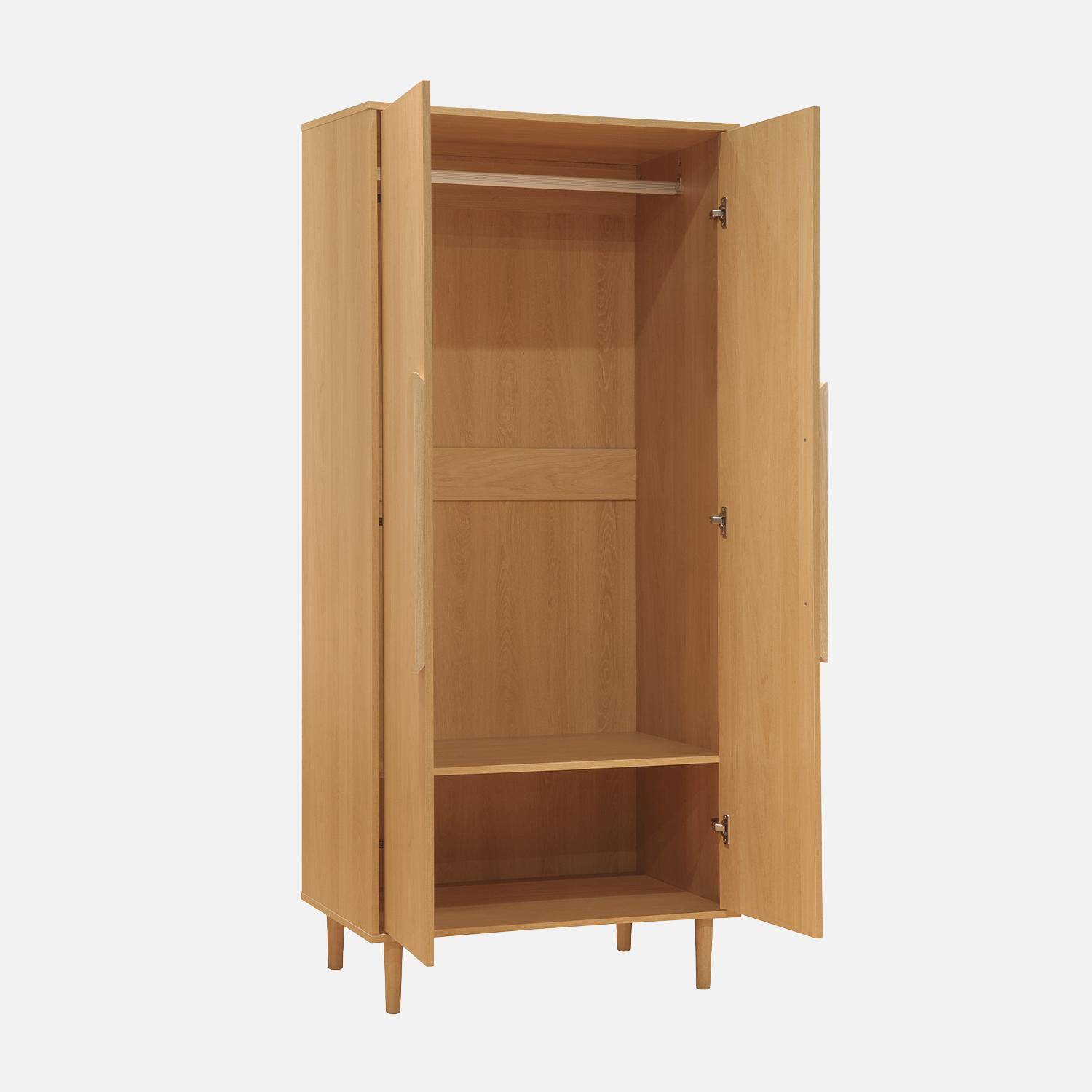Armoire dressing effet bois de chêne 2 portes, étagères et penderie - L 80 x P 55 x H 180cm - Juliana Photo3