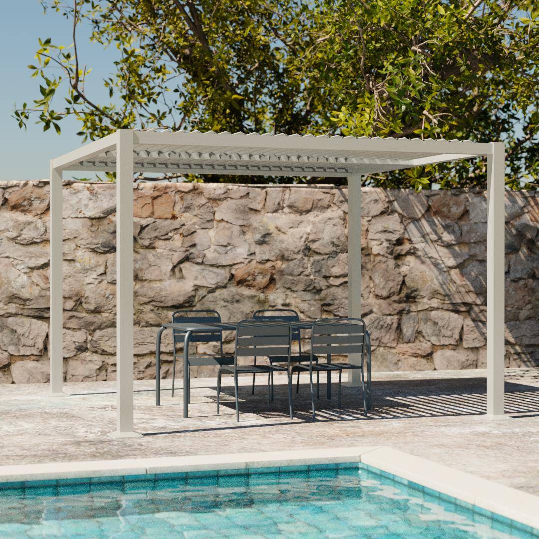 Pergola bioclimatica 3x3m alluminio e acciaio, lamelle orientabili, Palace 3x3m, Beige, 292x292x231 cm Photo1