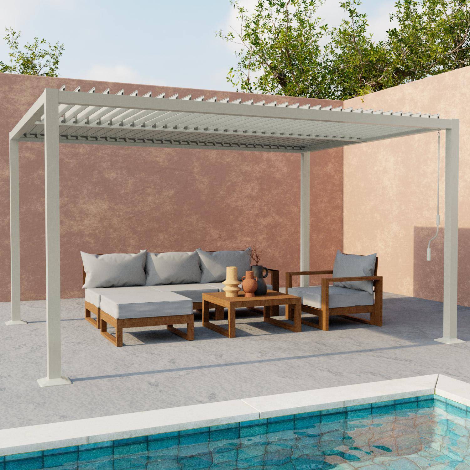 Bioclimatic pergola aluminium and steel, with adjustable slats 4x3m, Palace 4x3m, Beige, 392x292x211 cm Photo1