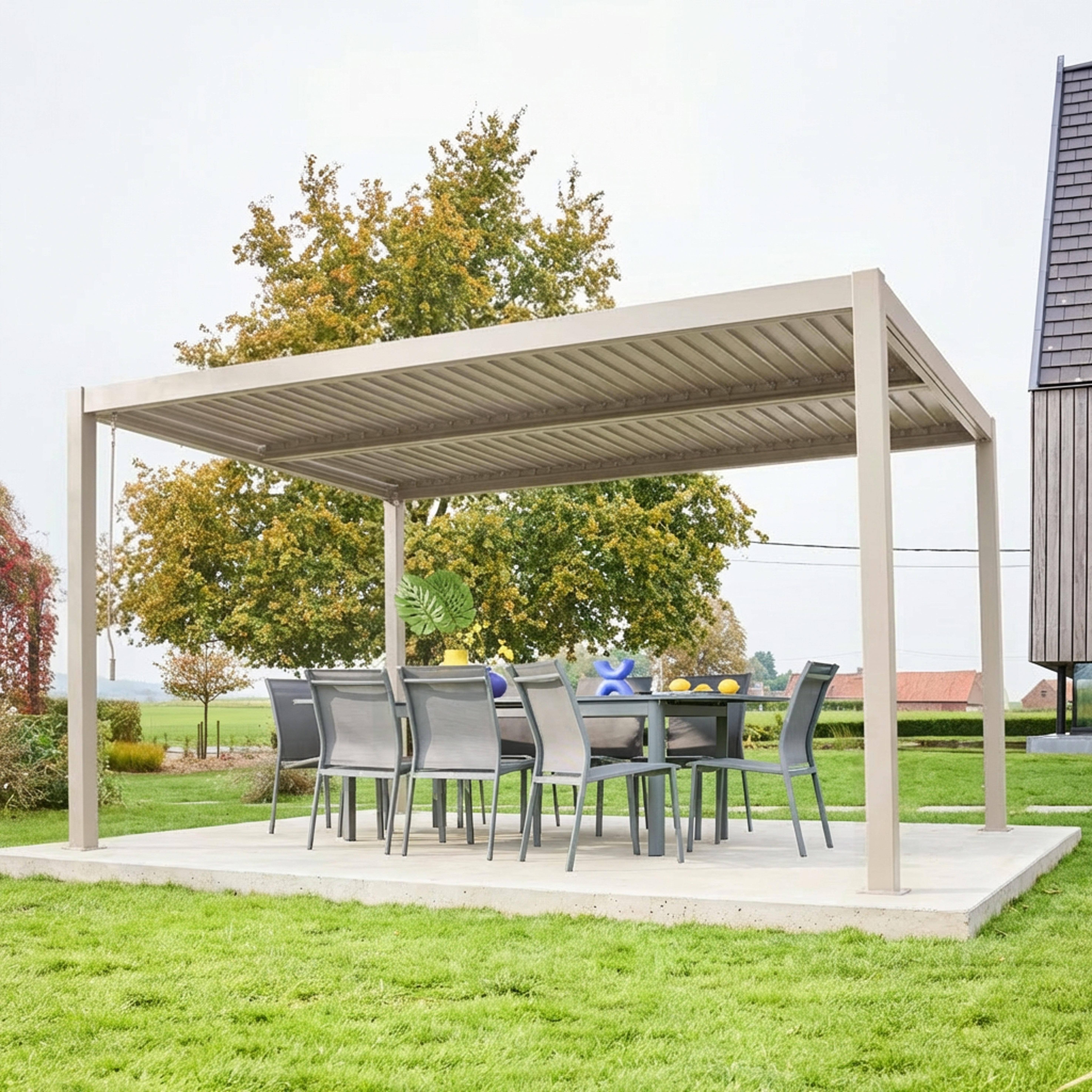 Pergola lamelowa aluminiowa z regulowanymi lamelami 4x3m Palace beżowa Photo2