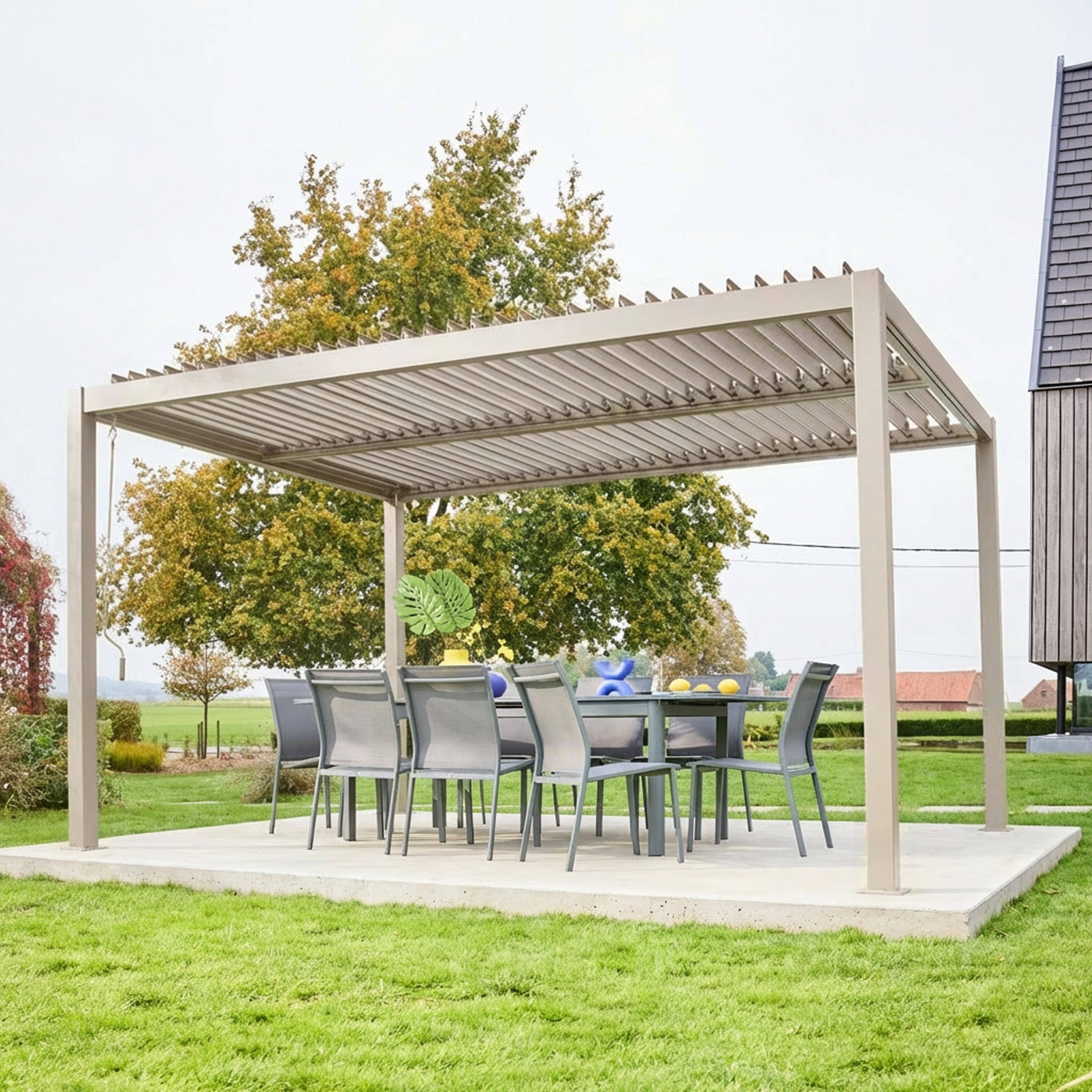 Pergola lamelowa aluminiowa z regulowanymi lamelami 4x3m Palace beżowa Photo1
