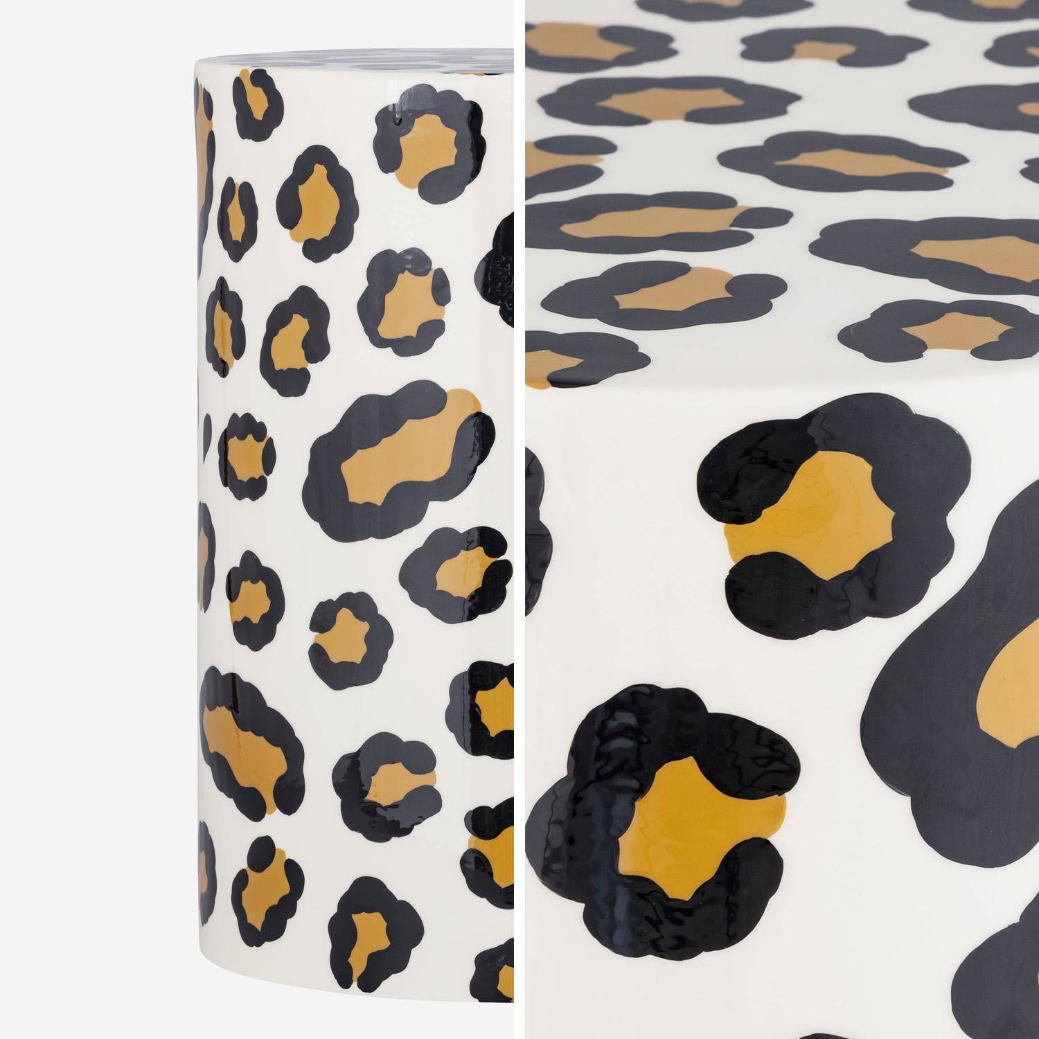 Mesa auxiliar, mesita de noche de acero esmaltado, diseño de leopardo, Noko, Leopardo, 33x33x46 cm Photo2