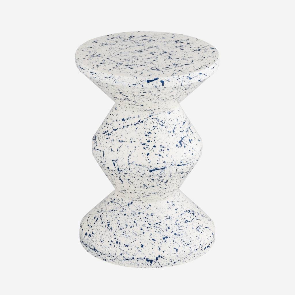 Mesa auxiliar, mesita de noche de acero esmaltado, diseño moteado, Azul