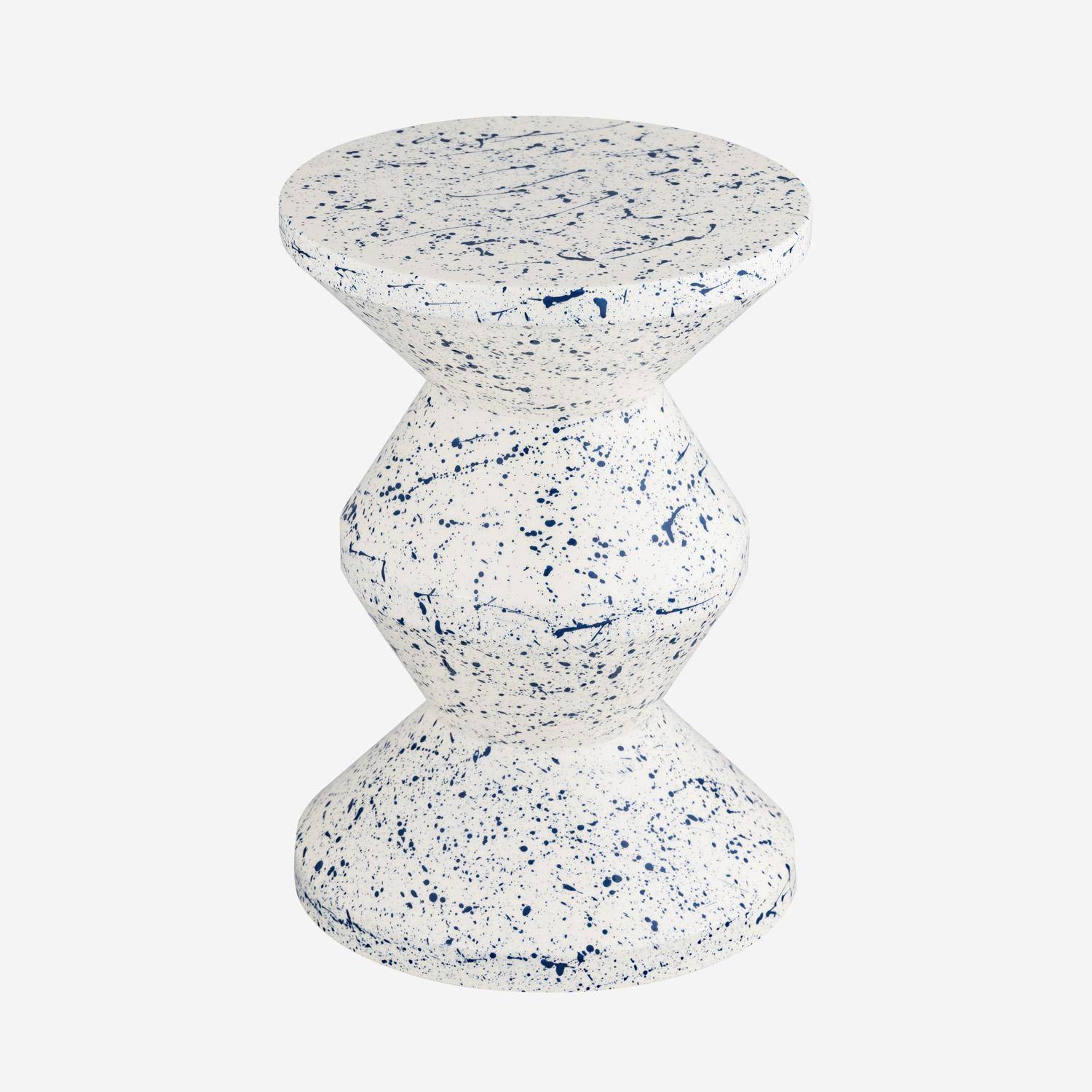 Mesa auxiliar, mesita de noche de acero esmaltado, diseño moteado, Zina, Azul, 33x33x47 cm Photo1