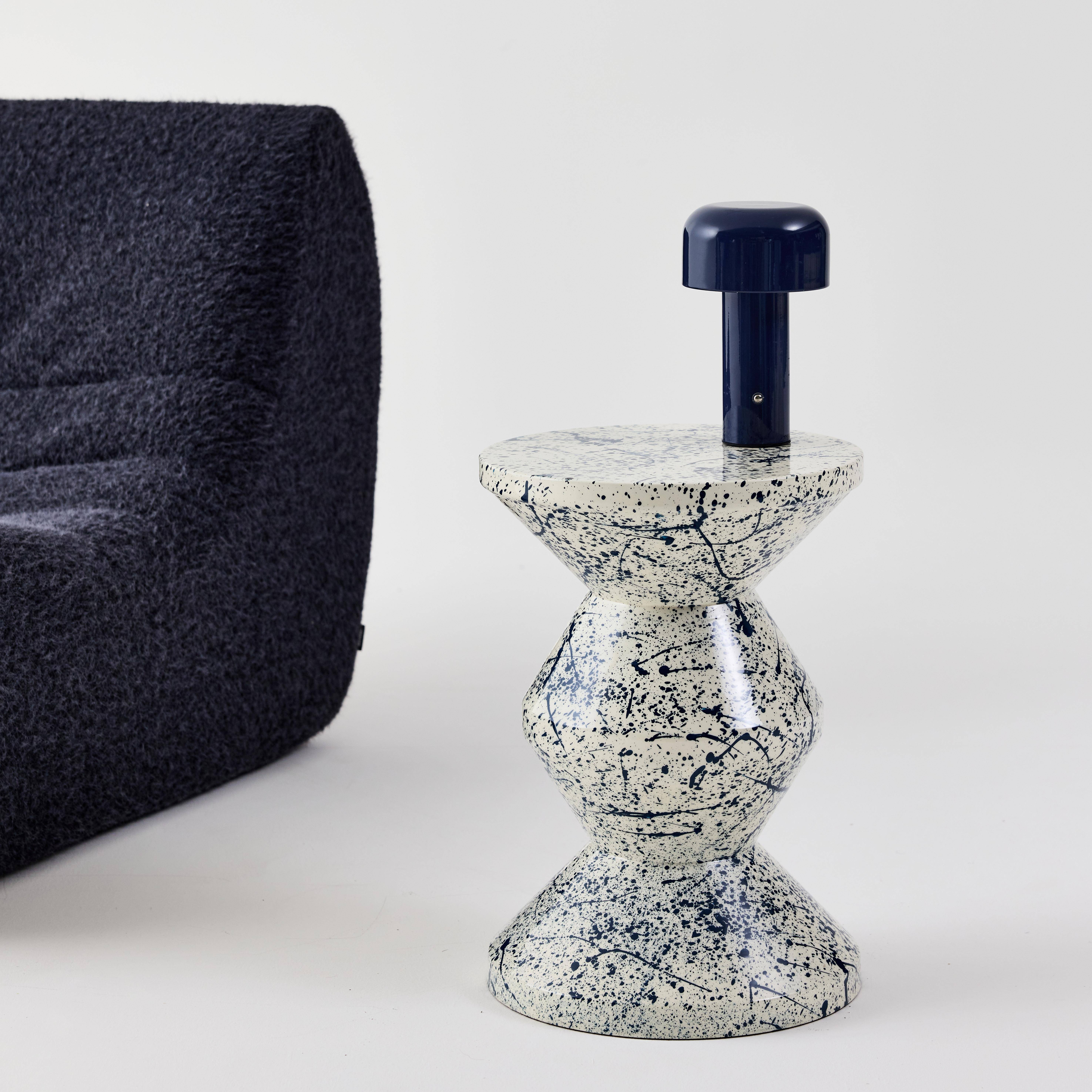 Side table, end table, bedside table, enamelled steel with speckled pattern, Blue, Ø33 x H 47cm - Zina | sweeek Photo1