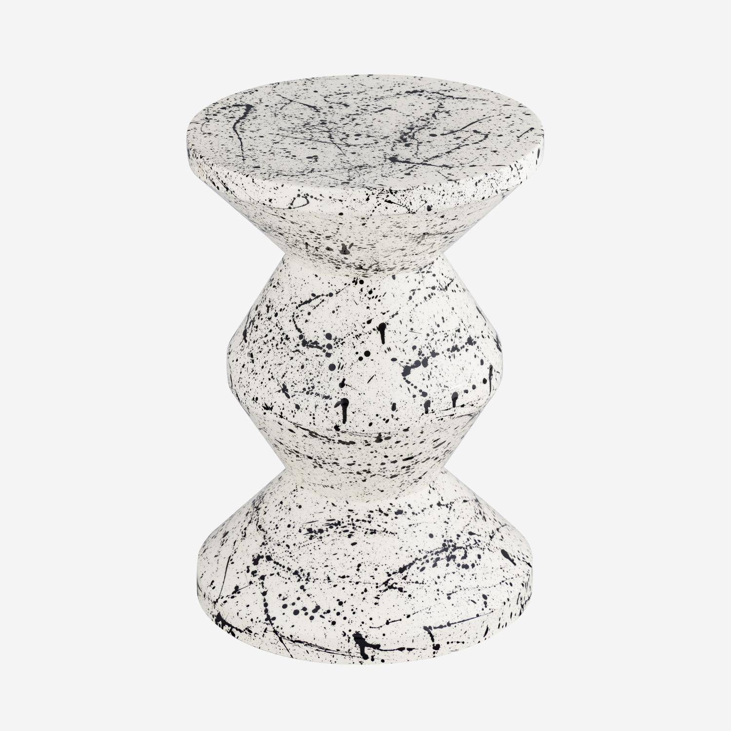 Mesa auxiliar, mesita de noche de acero esmaltado, diseño moteado, Zina, Negro, 33x33x47 cm Photo1
