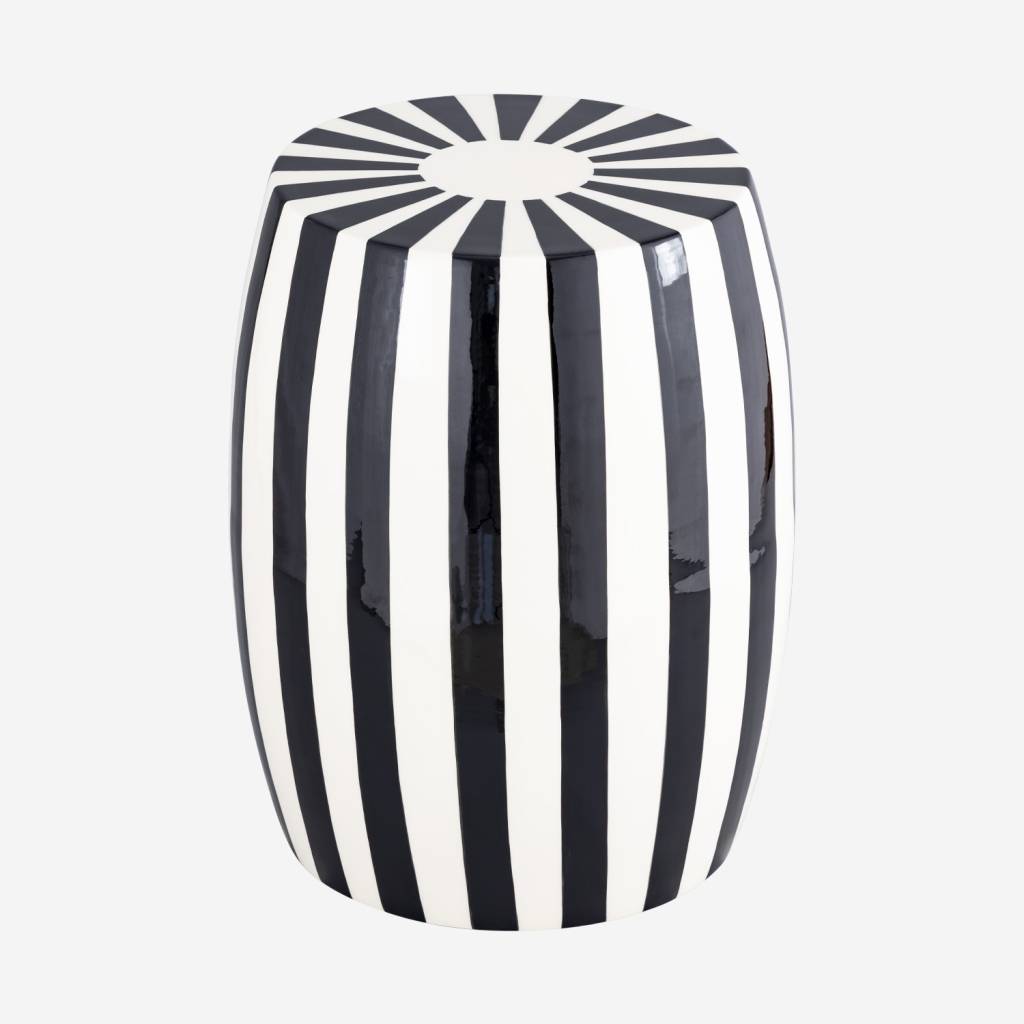 Mesa auxiliar, mesa de noche de acero esmaltado, rayas bicolores, Negro