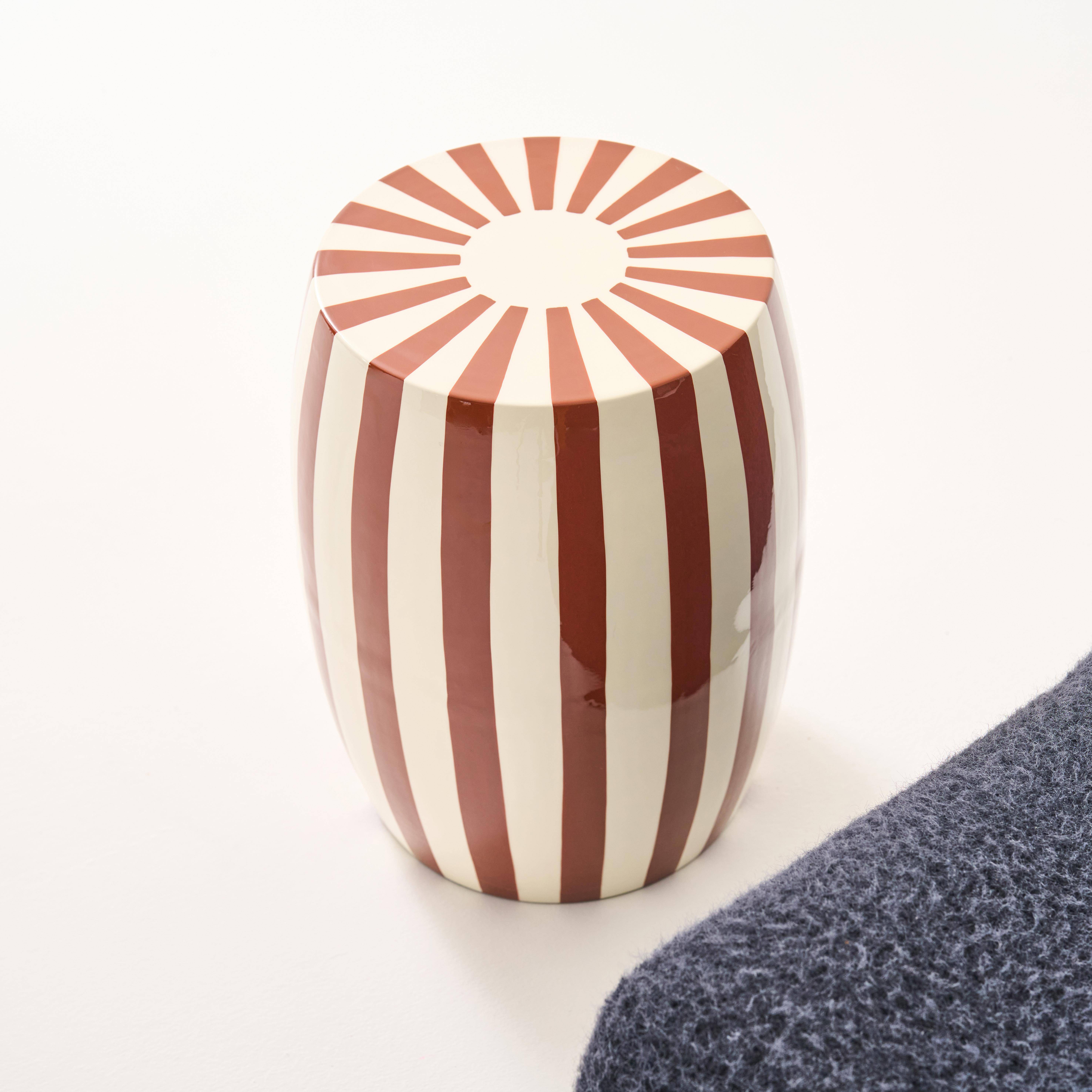 Mesa auxiliar, mesa de noche de acero esmaltado, rayas bicolores Marrón - 35x35x46 cm Photo4