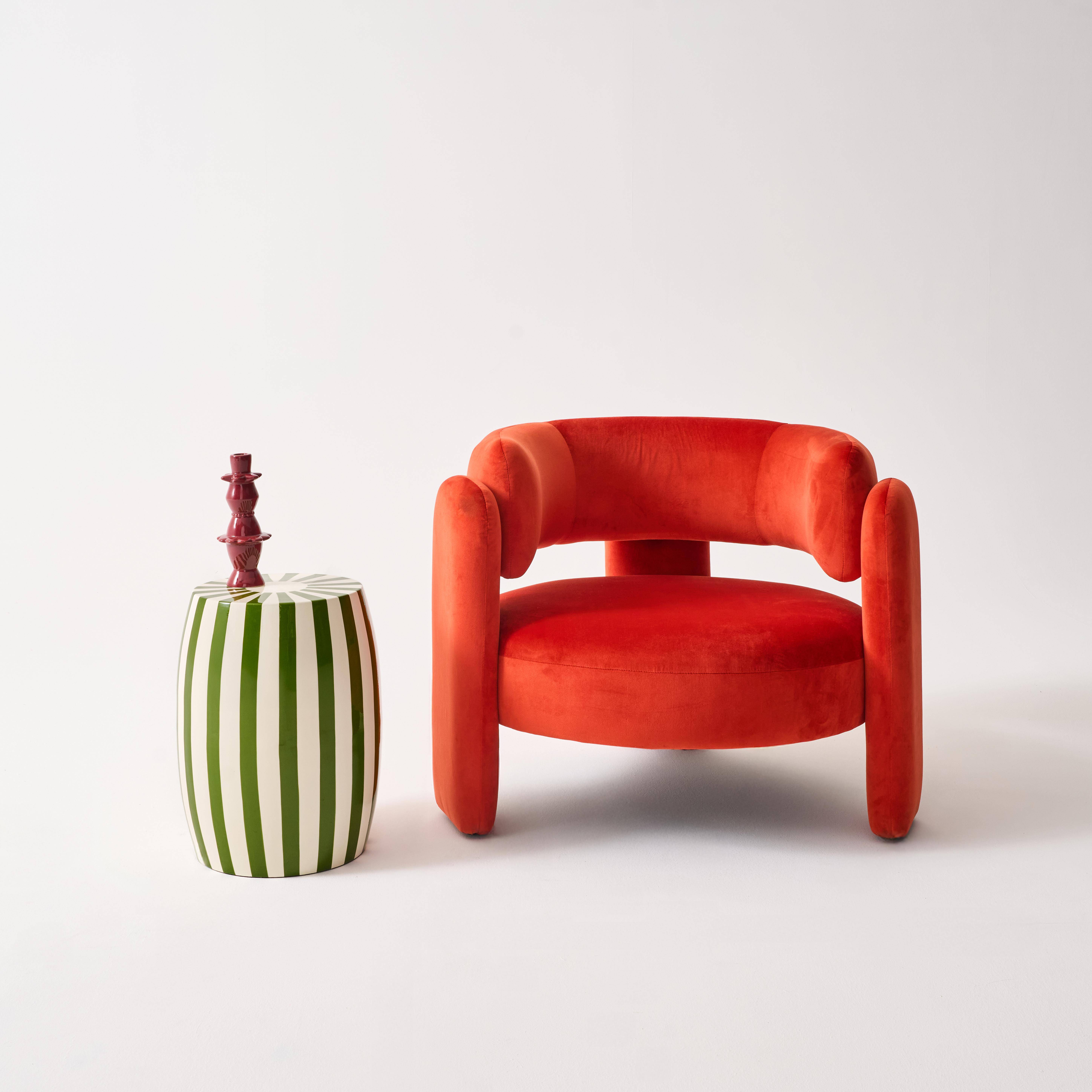 Mesa auxiliar, mesa de noche de acero esmaltado, rayas bicolores Verde - 35x35x46 cm,sweeek,Photo1