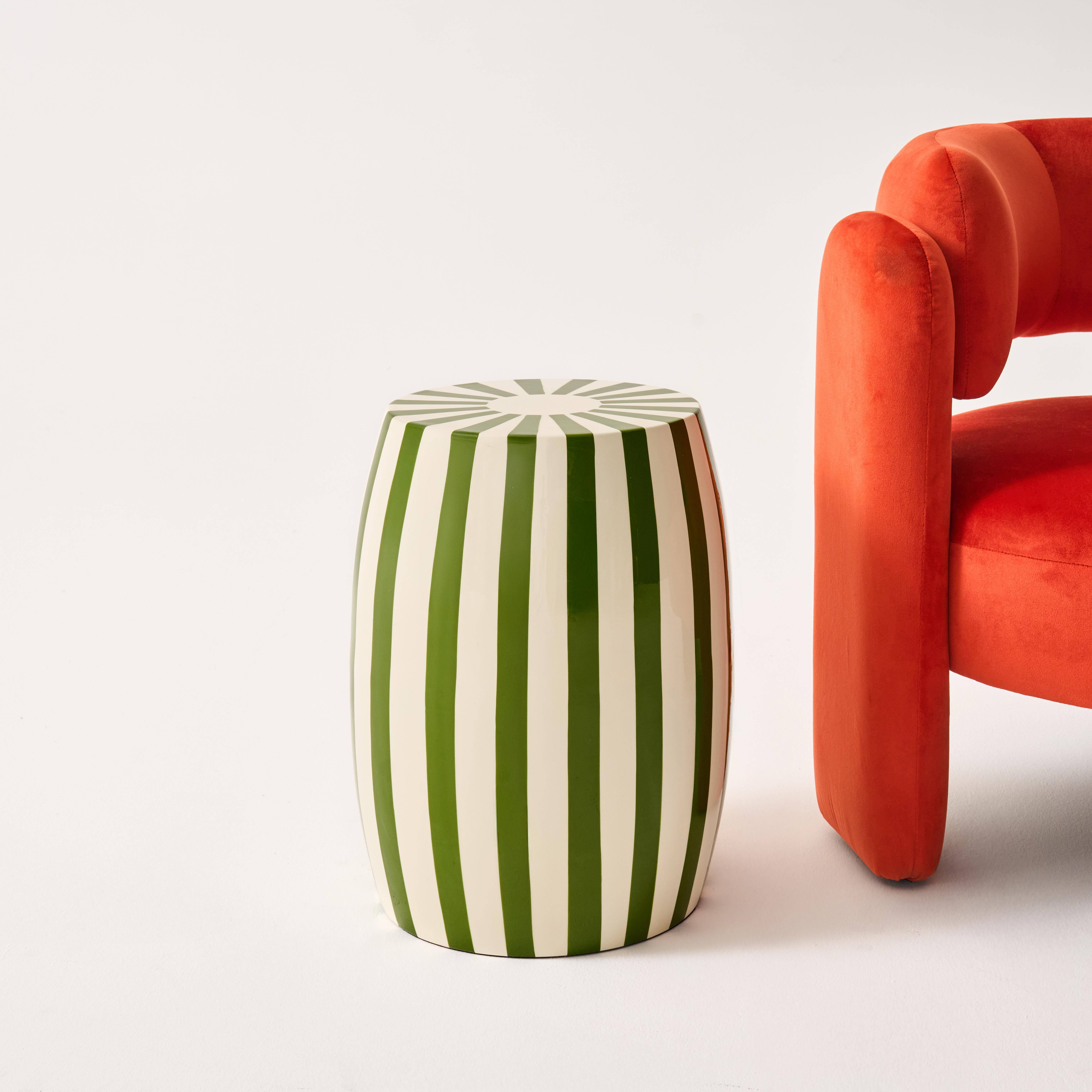 Mesa auxiliar, mesa de noche de acero esmaltado, rayas bicolores Verde - 35x35x46 cm,sweeek,Photo3