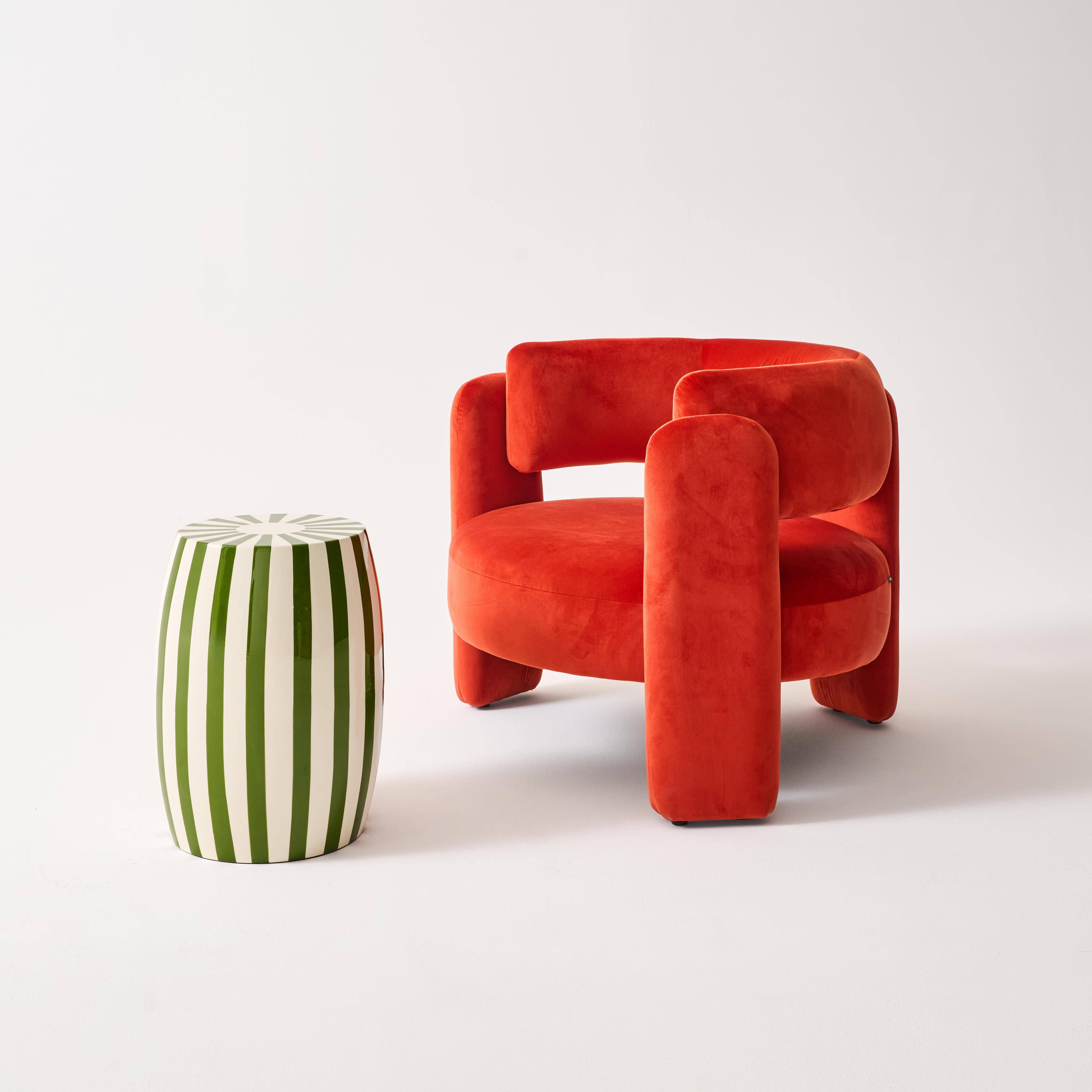 Mesa auxiliar, mesa de noche de acero esmaltado, rayas bicolores Verde - 35x35x46 cm Photo2