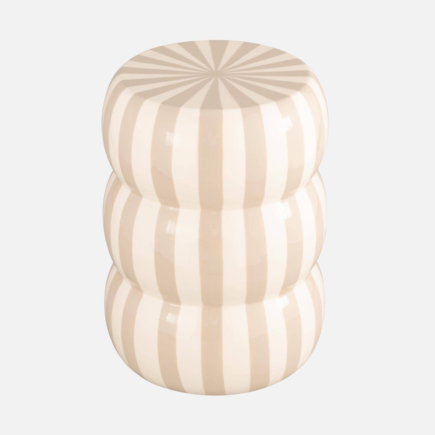 Beistelltisch, Sofaende, Nachttisch aus emailliertem Stahl, beige und weiß Ø 33 x H 46 cm - Loli Photo6