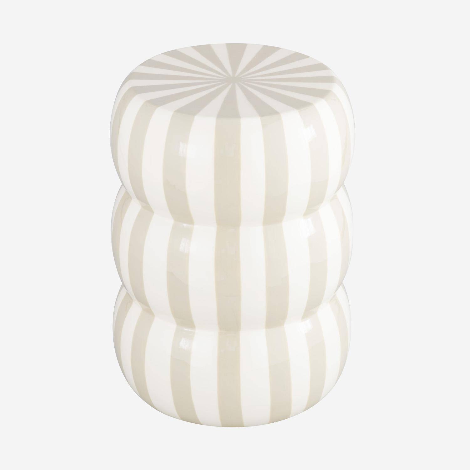 Side table, end table, bedside table enamelled steel with stripes Ø33x H 46cm, Loli, Beige, 33x33x46 cm,sweeek,Photo6