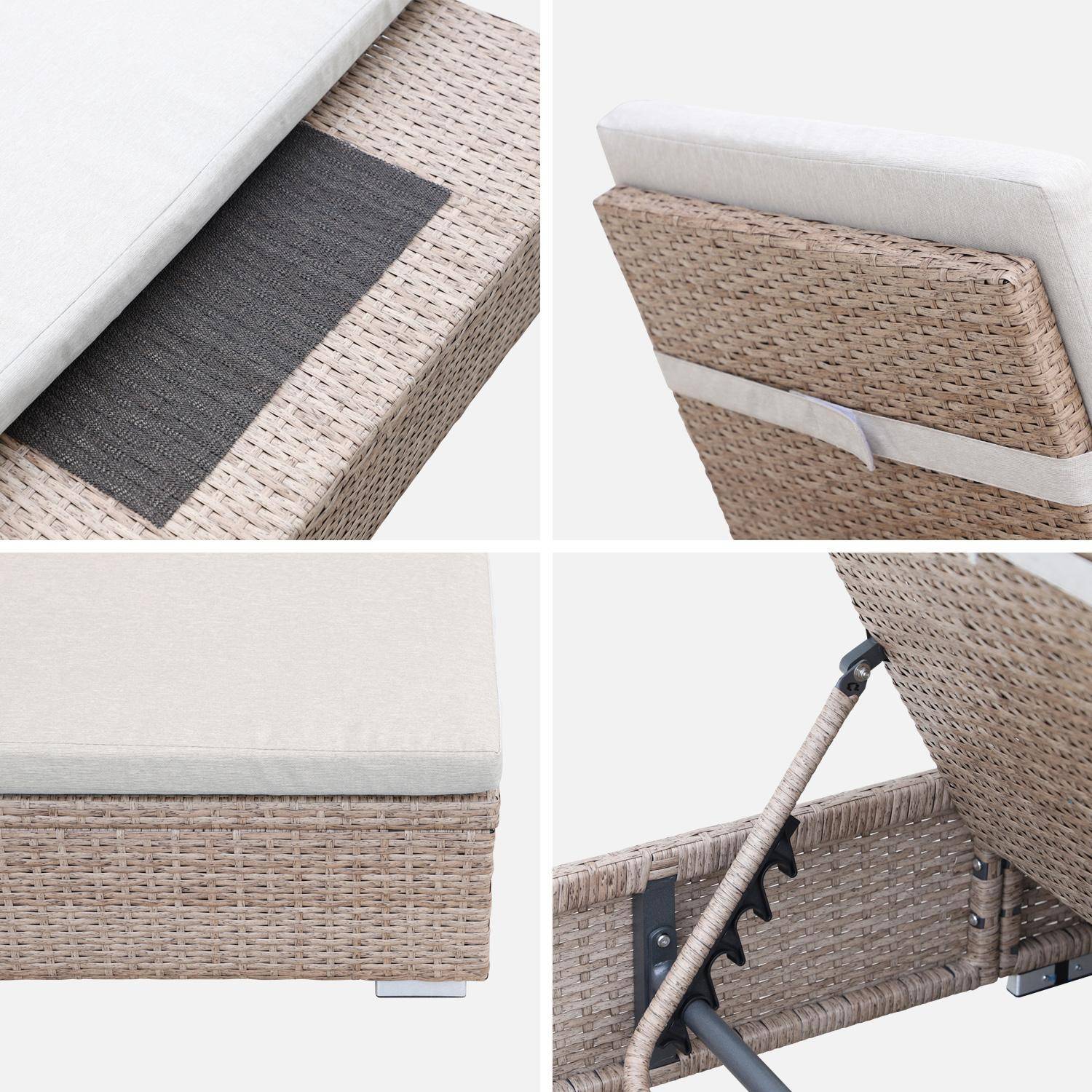 Sun lounger with woven resin frame, beige polyester cushions, multi-position, Olbia L195 x W65 x H32/97cm Photo6