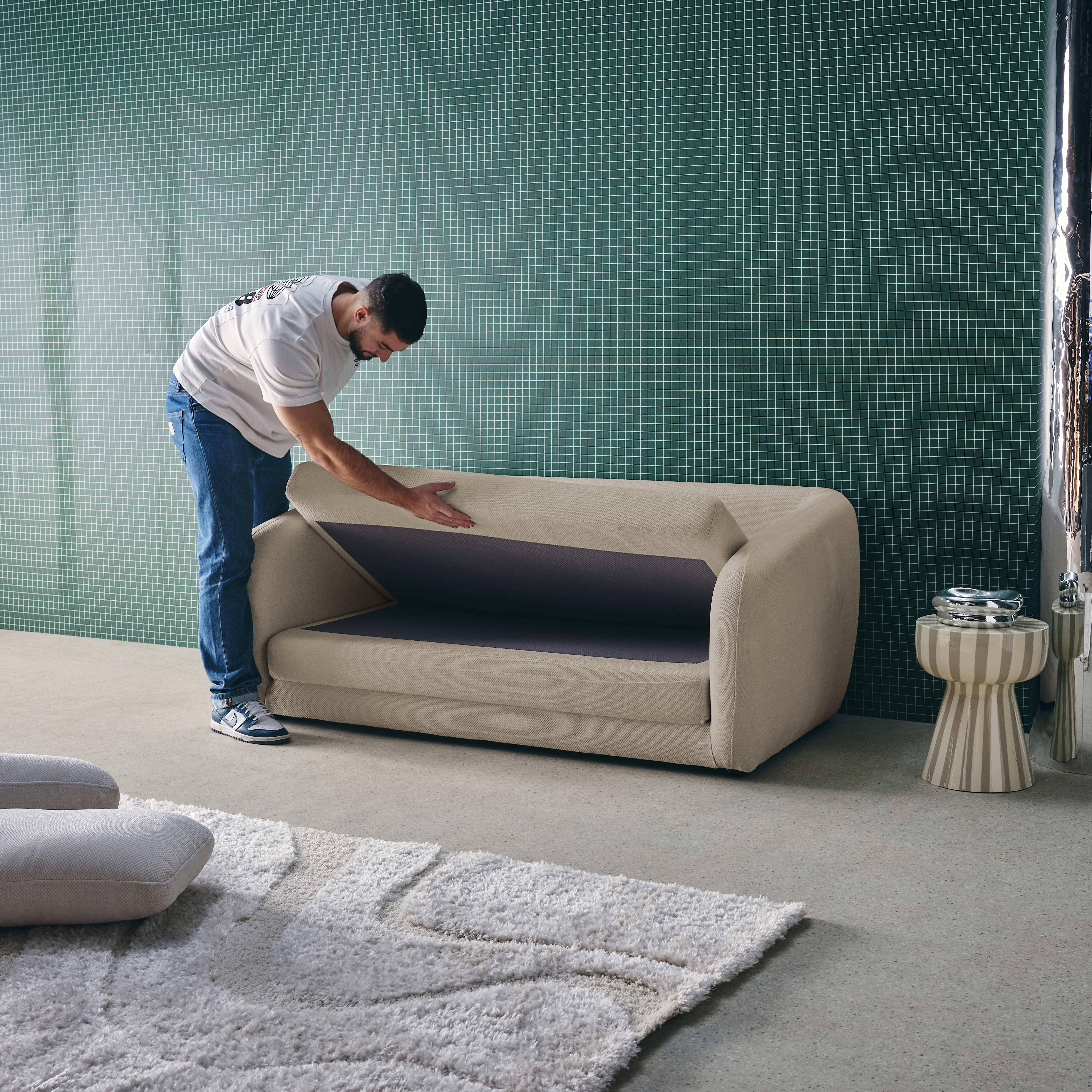 Slaapzetel 2 zitplaatsen chenille stof lichtgrijs L 170 x D 95 x H 76cm - Twist,sweeek,Photo3