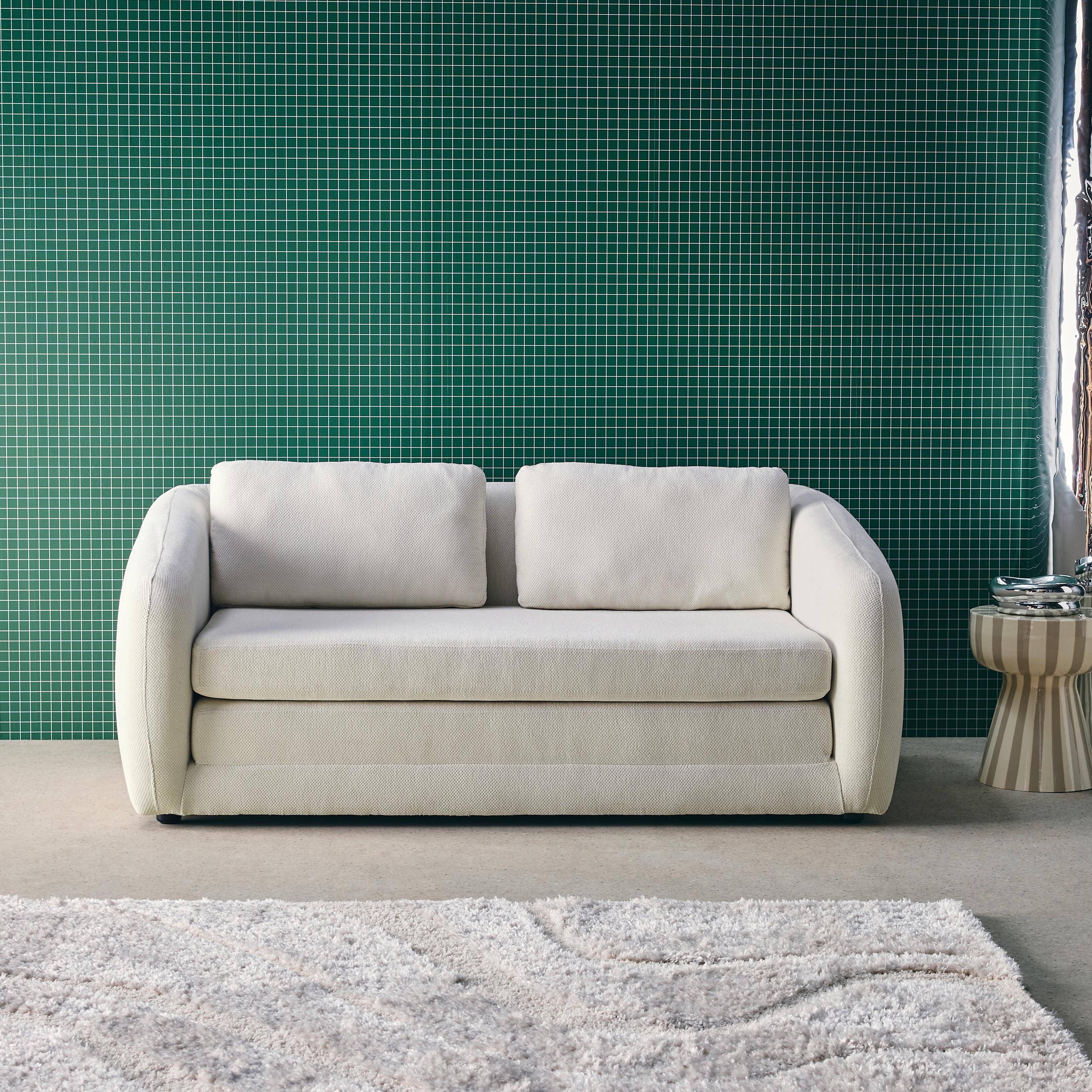 Divano letto in tessuto ciniglia, 2 posti, Twist, Bianco, 170x95x76 cm,sweeek,Photo1