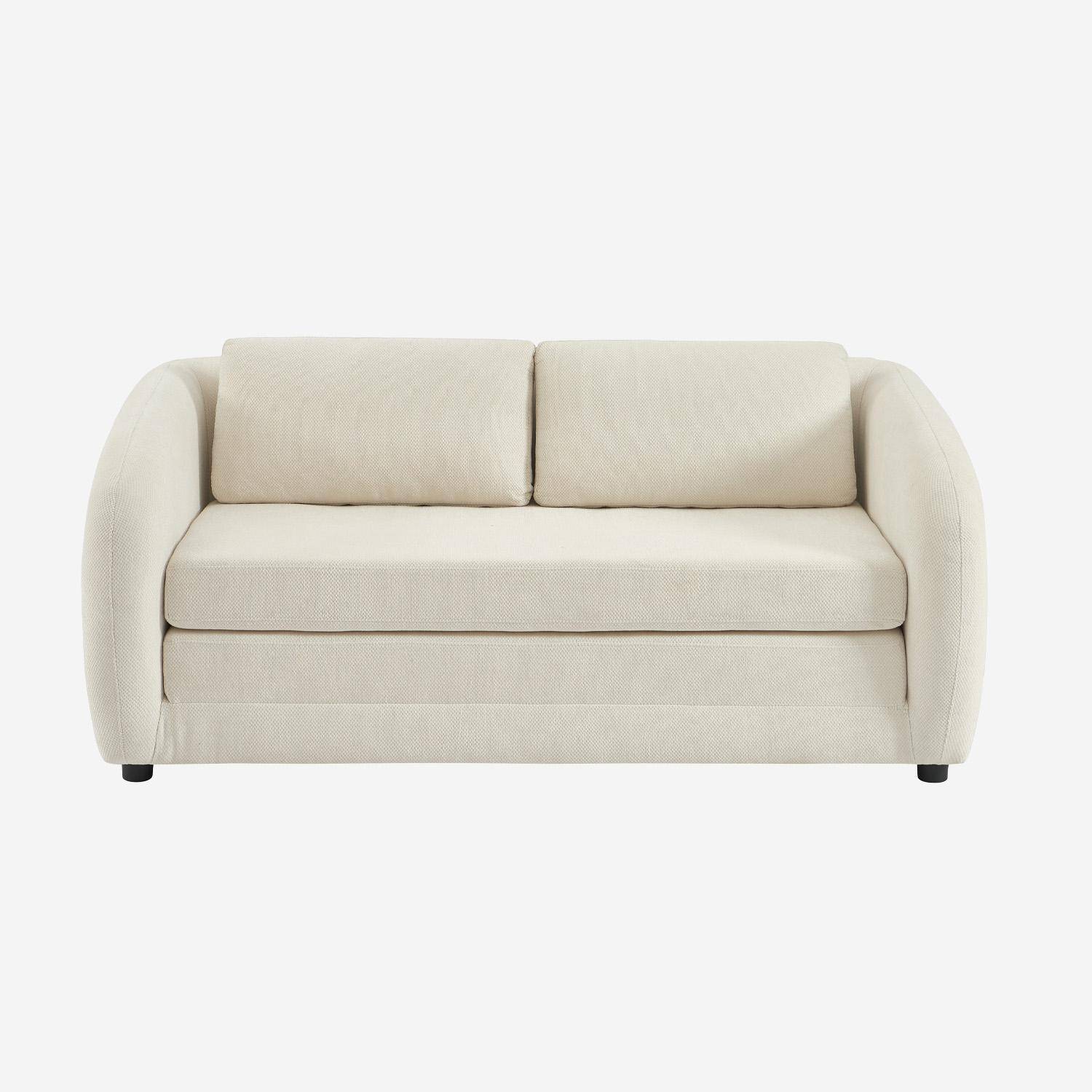 Canapé convertible 2 places tissu chenille blanc - L 170 x P 95 x H 76cm - Twist Photo2