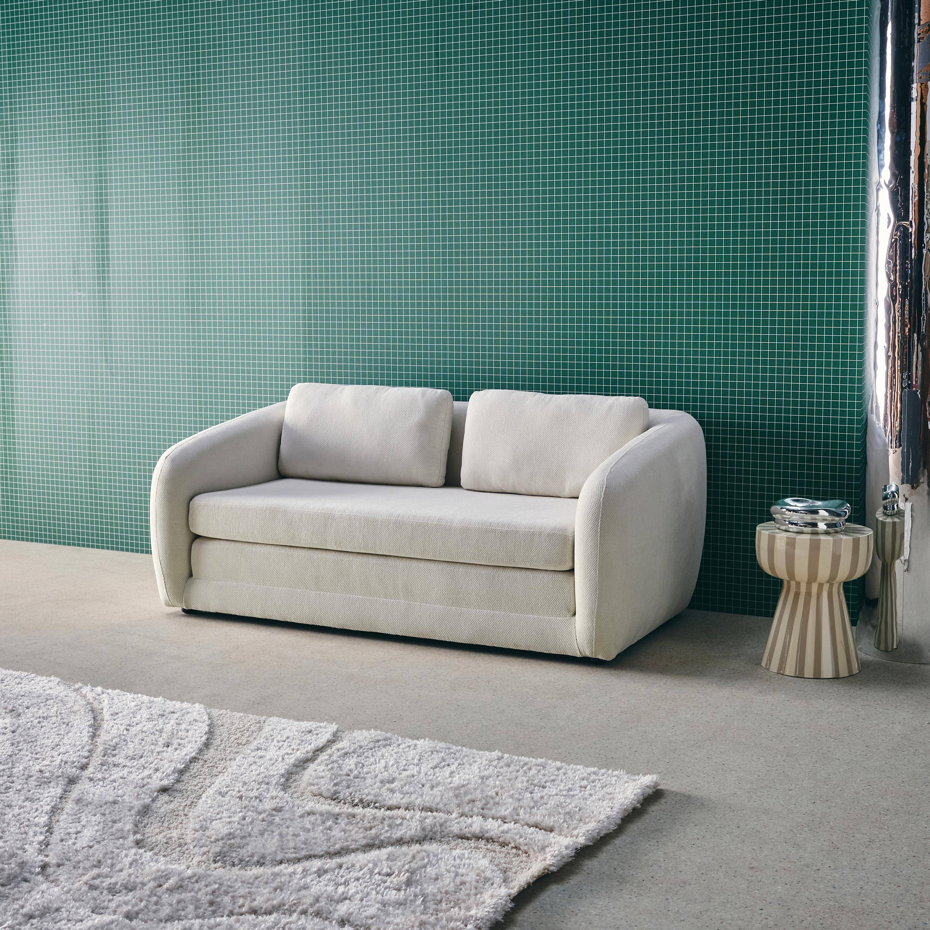 Divano letto in tessuto ciniglia, 2 posti, Twist, Bianco, 170x95x76 cm Photo2