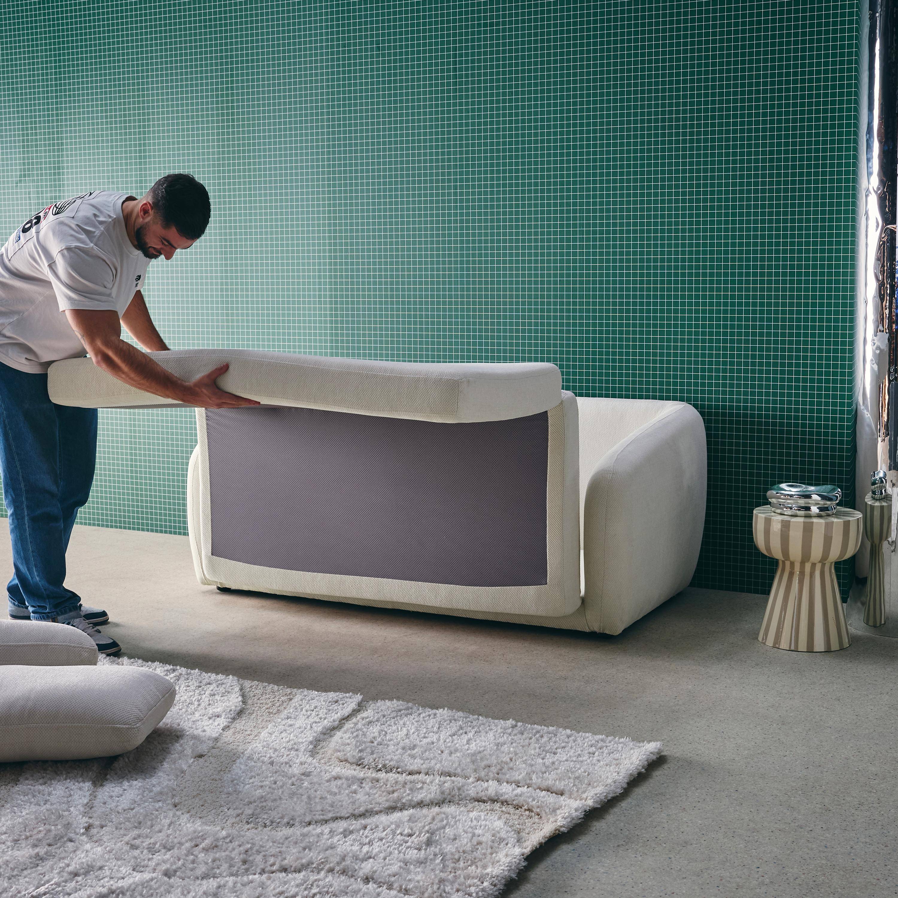 Divano letto in tessuto ciniglia, 2 posti, Twist, Bianco, 170x95x76 cm Photo4