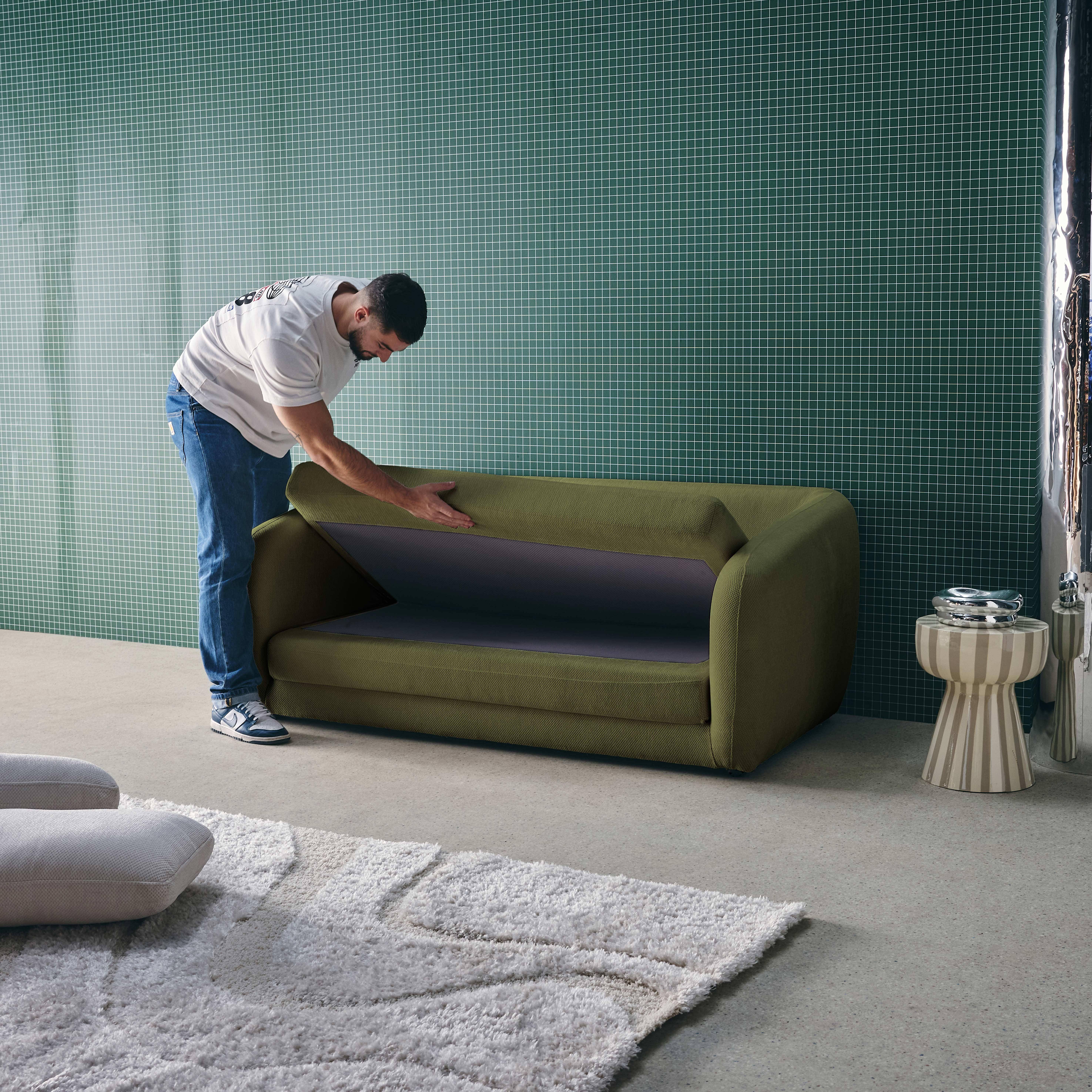 Slaapzetel 2 zitplaatsen chenille stof kaki L 170 x D 95 x H 76cm - Twist Photo3