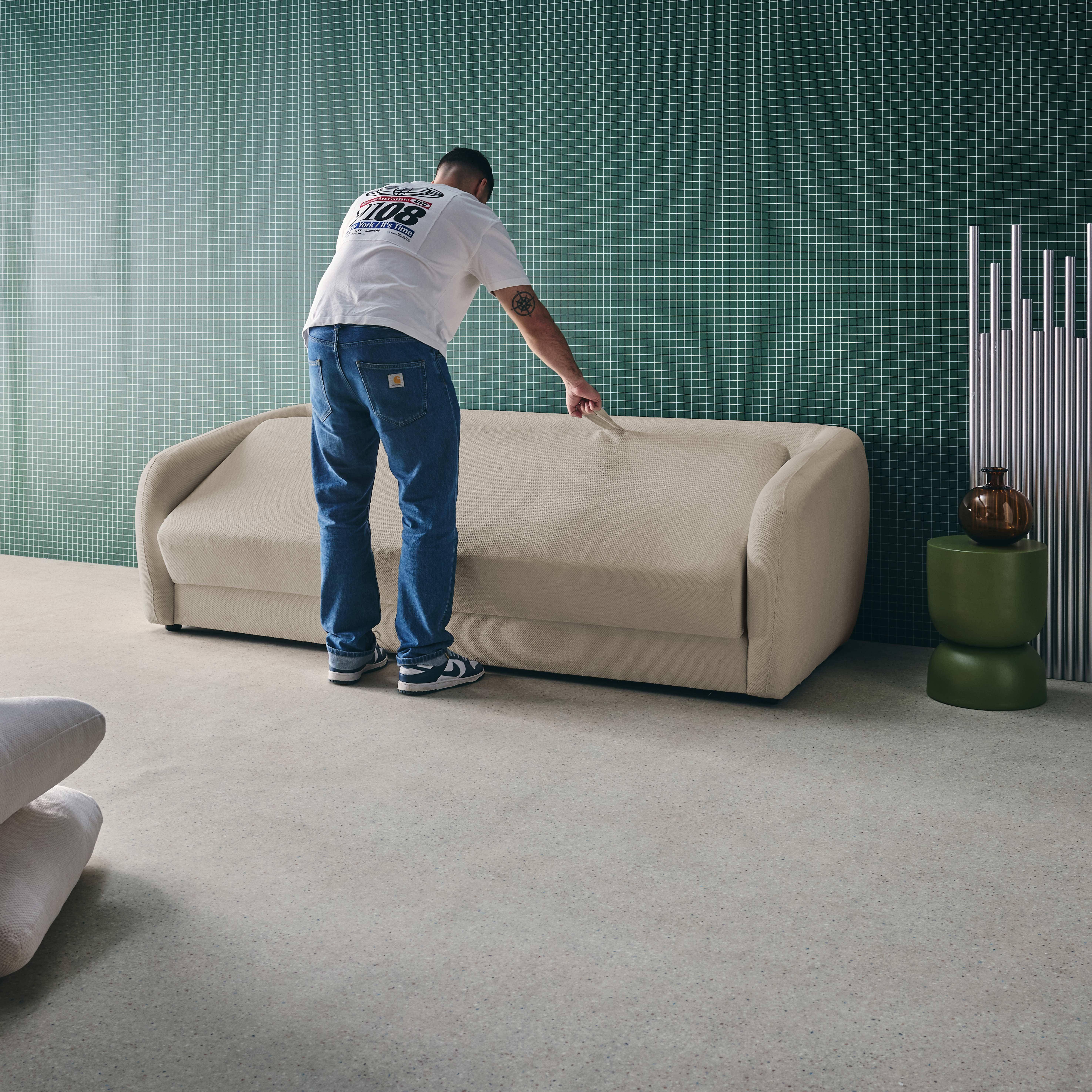 Slaapzetel 3 zitplaatsen chenille stof lichtgrijs L 220 x D 95 x H 76cm - Twist,sweeek,Photo3