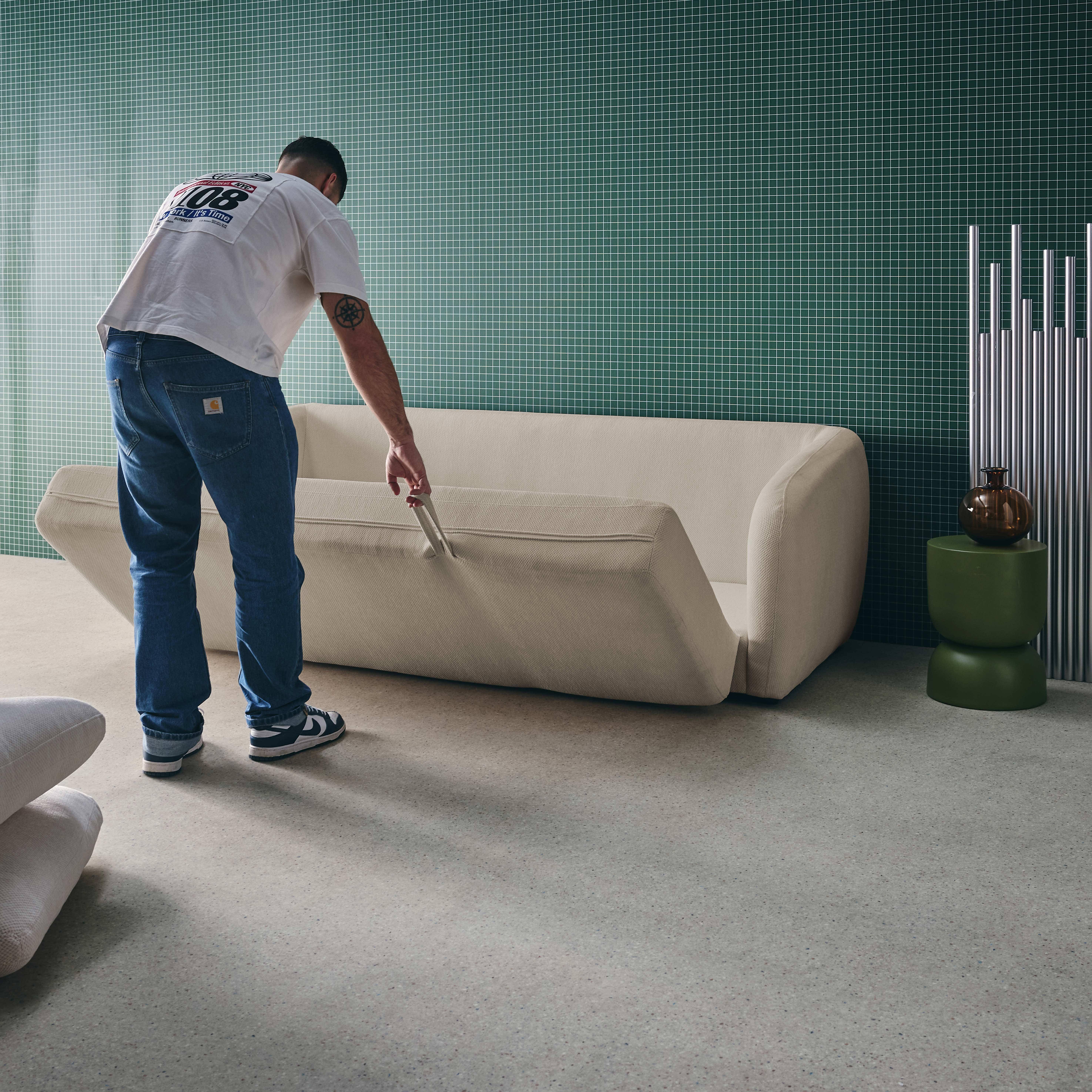 Slaapzetel 3 zitplaatsen chenille stof lichtgrijs L 220 x D 95 x H 76cm - Twist Photo5