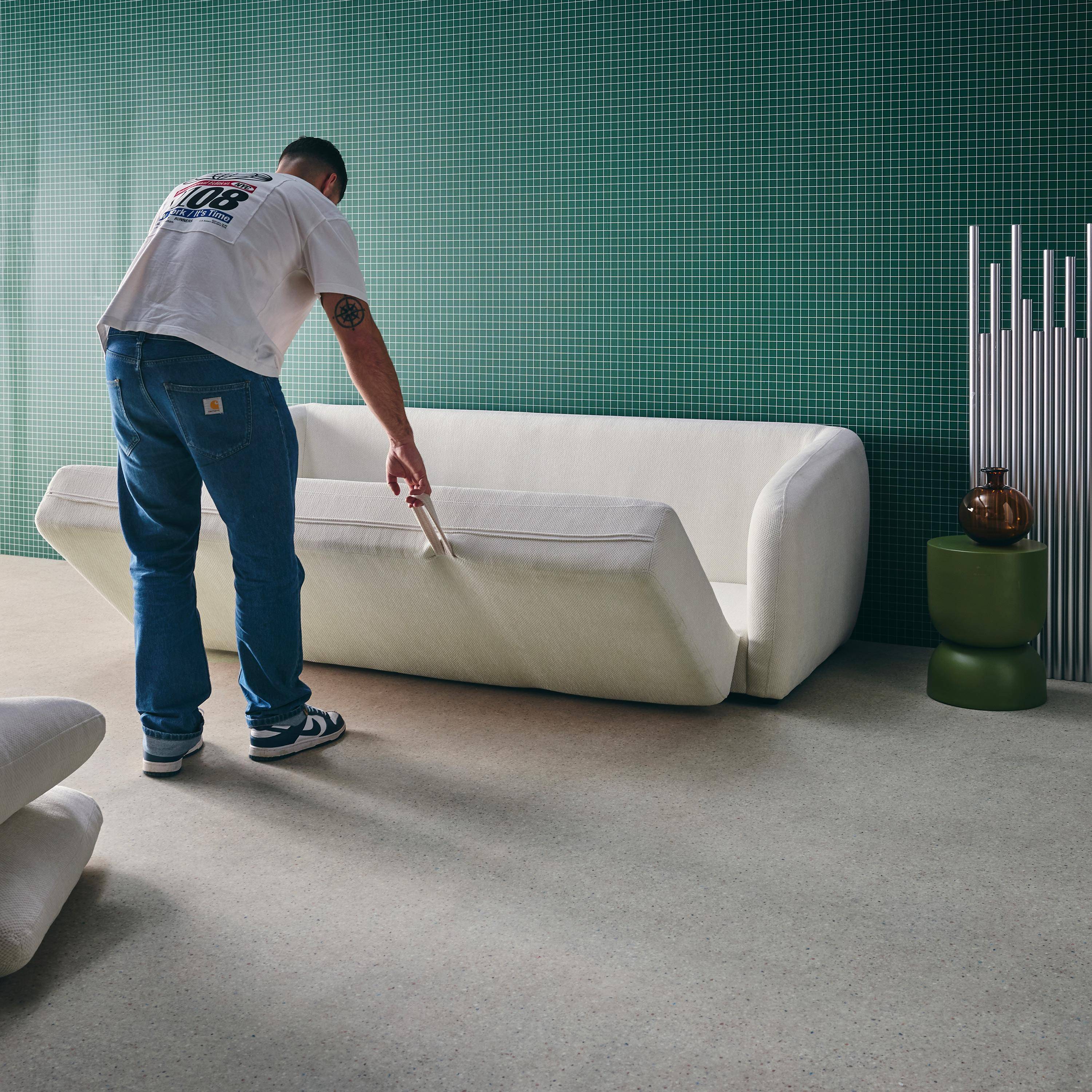 Divano letto in tessuto ciniglia, 3 posti, Twist, Bianco, 220x95x76 cm Photo5