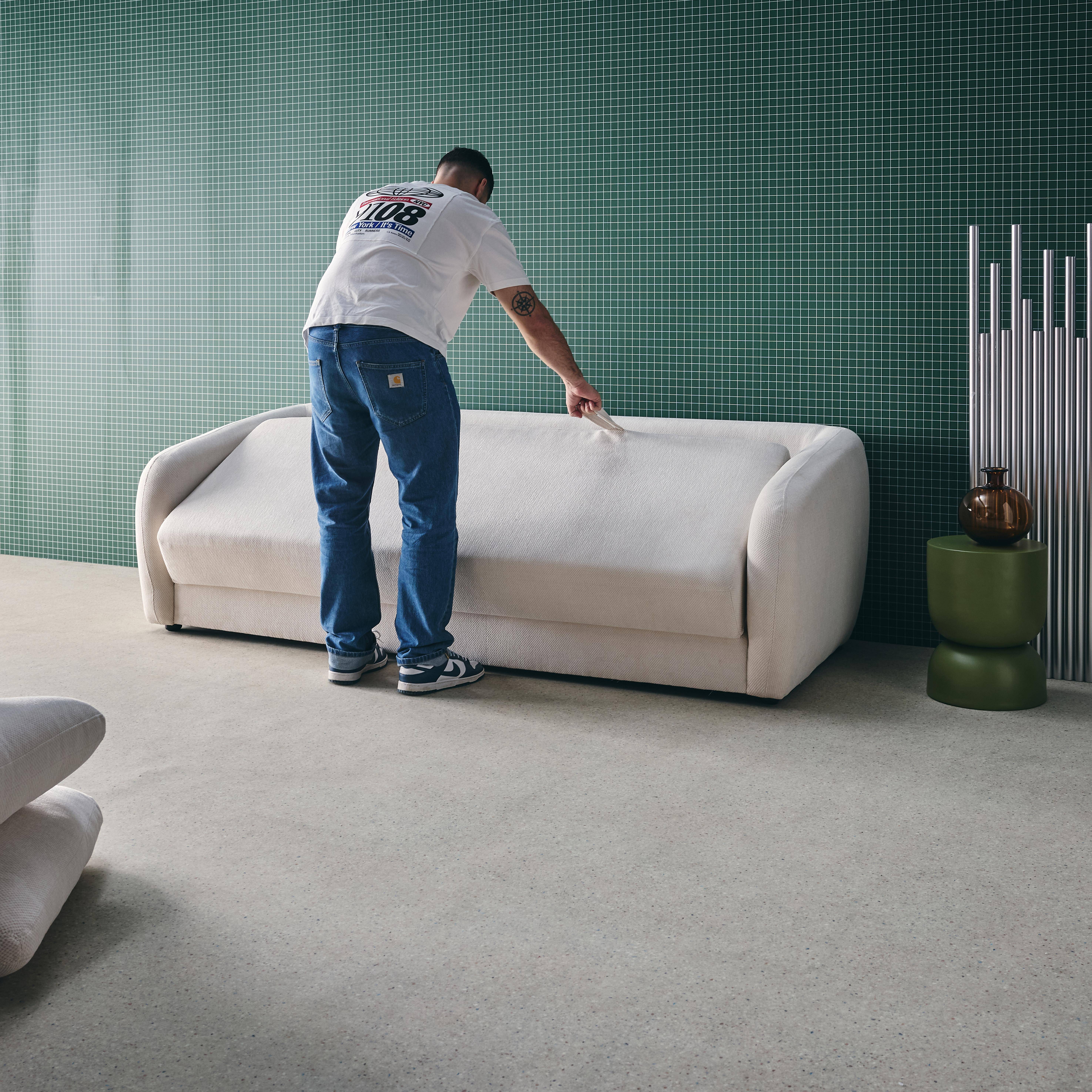 Canapé convertible 3 places tissu chenille blanc - L 220 x P 95 x H 76cm - Twist Photo3