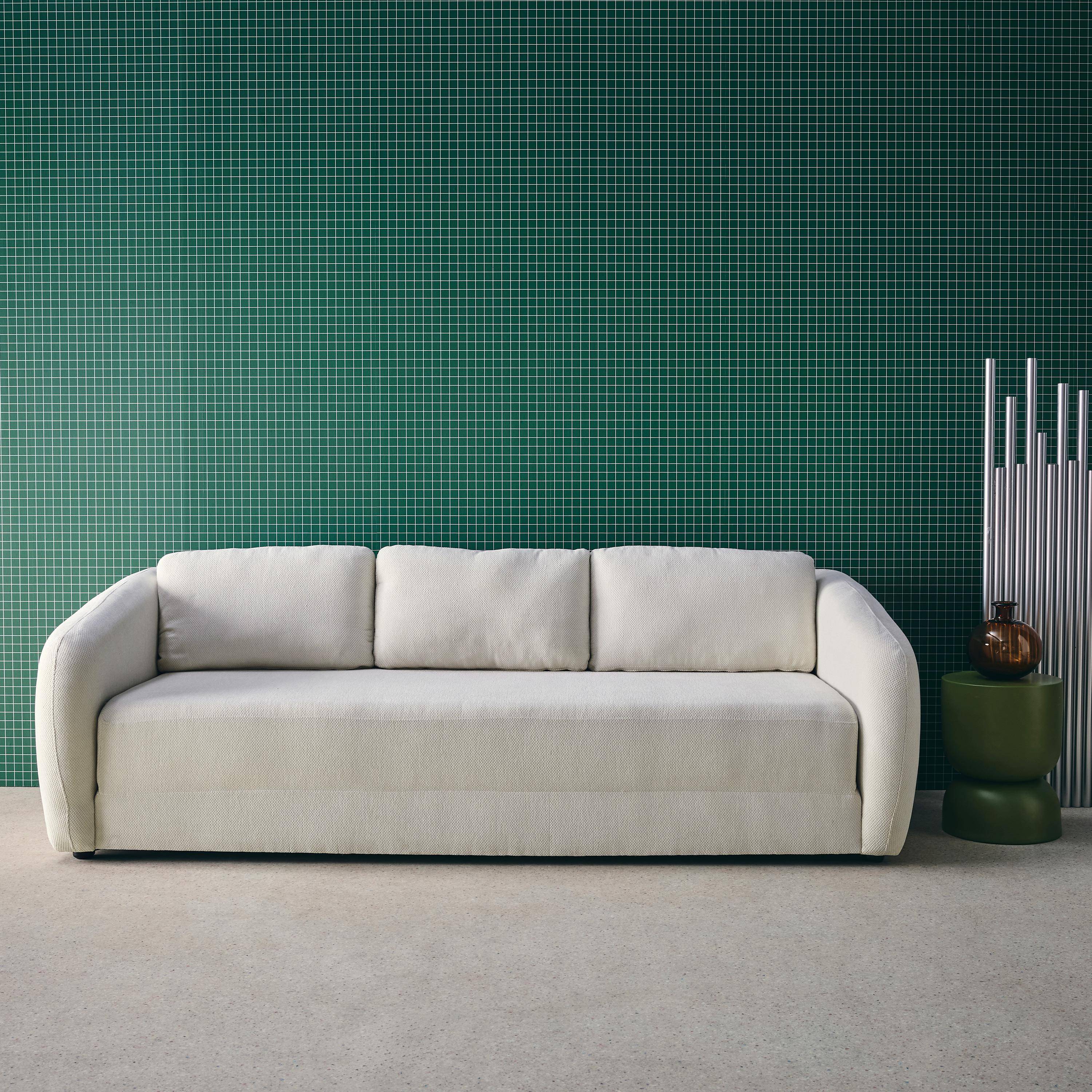 Divano letto in tessuto ciniglia, 3 posti, Twist, Bianco, 220x95x76 cm Photo2