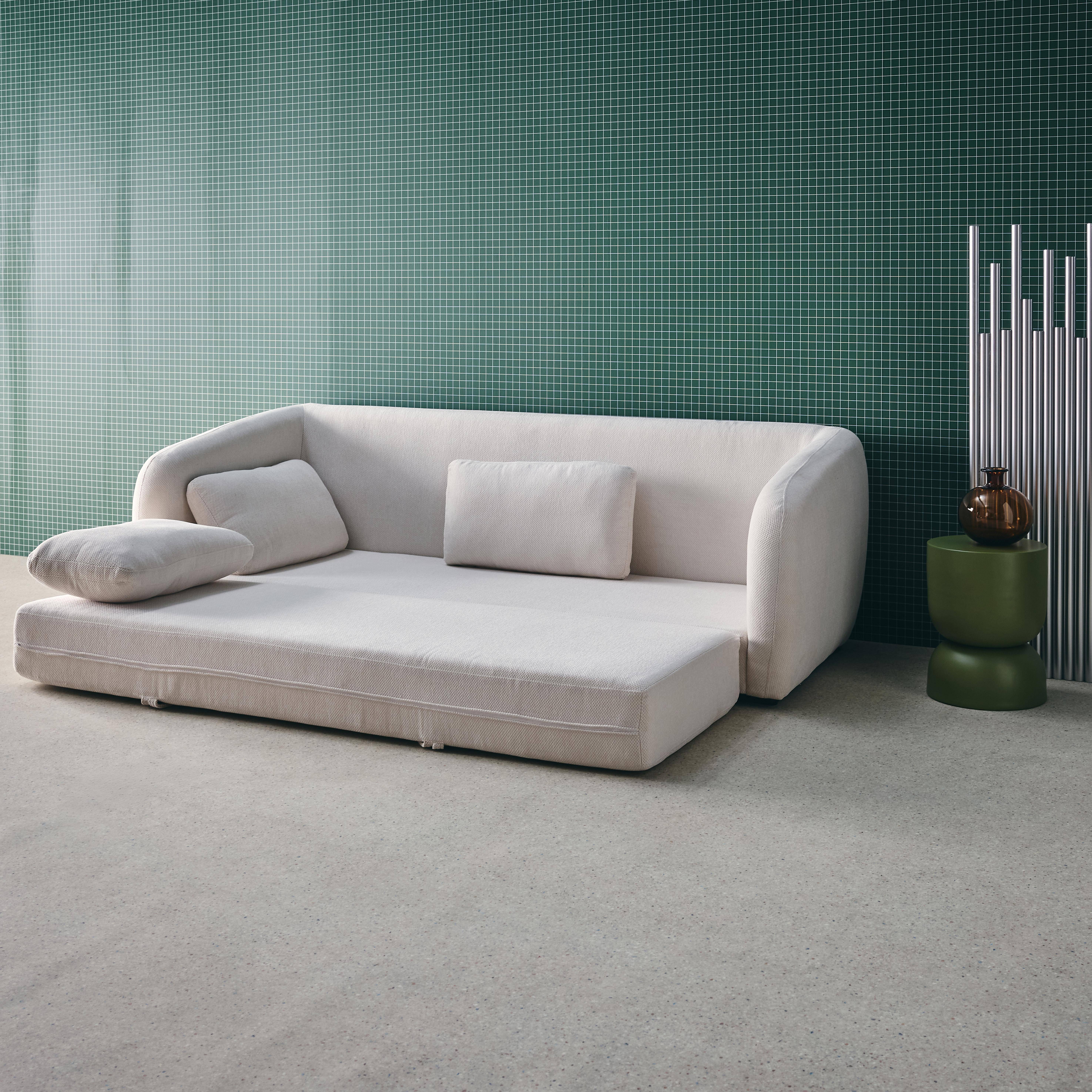 Canapé convertible 3 places tissu chenille blanc - L 220 x P 95 x H 76cm - Twist,sweeek,Photo6