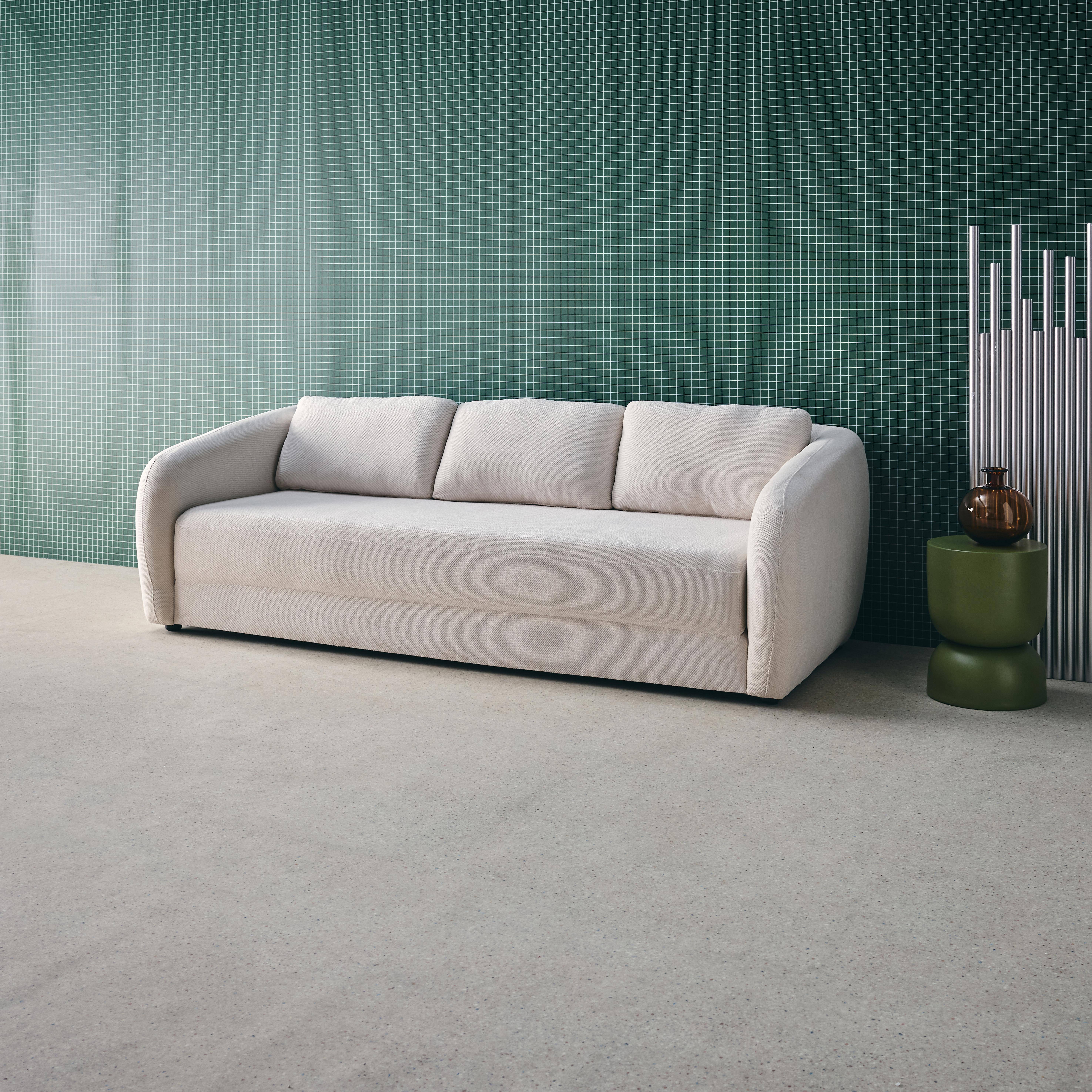 Canapé convertible 3 places tissu chenille blanc - L 220 x P 95 x H 76cm - Twist,sweeek,Photo2