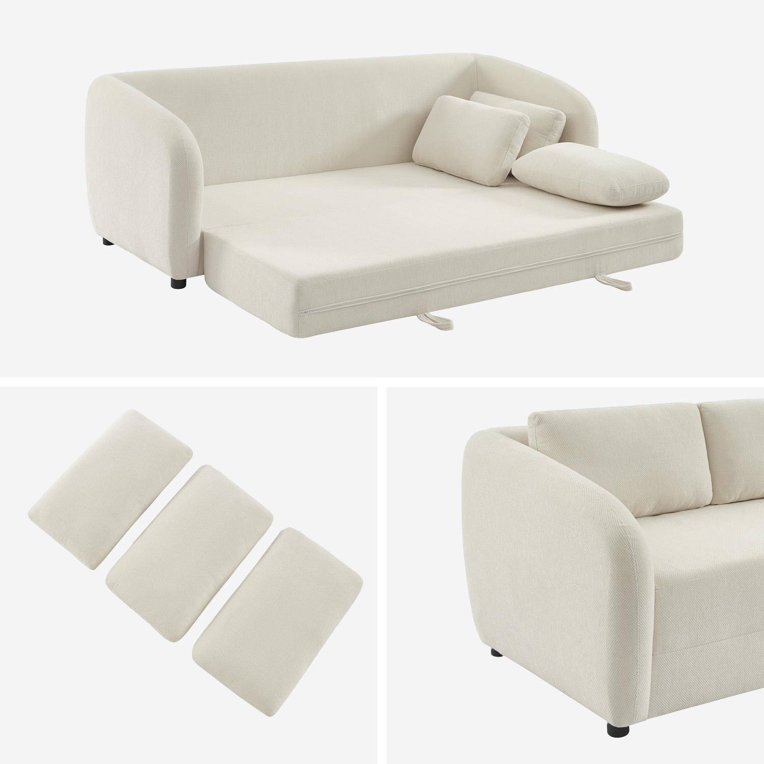 Sofá-cama conversível tecido chenille, 3 lugares, Twist, Branco, 220x95x76 cm,sweeek,Photo4