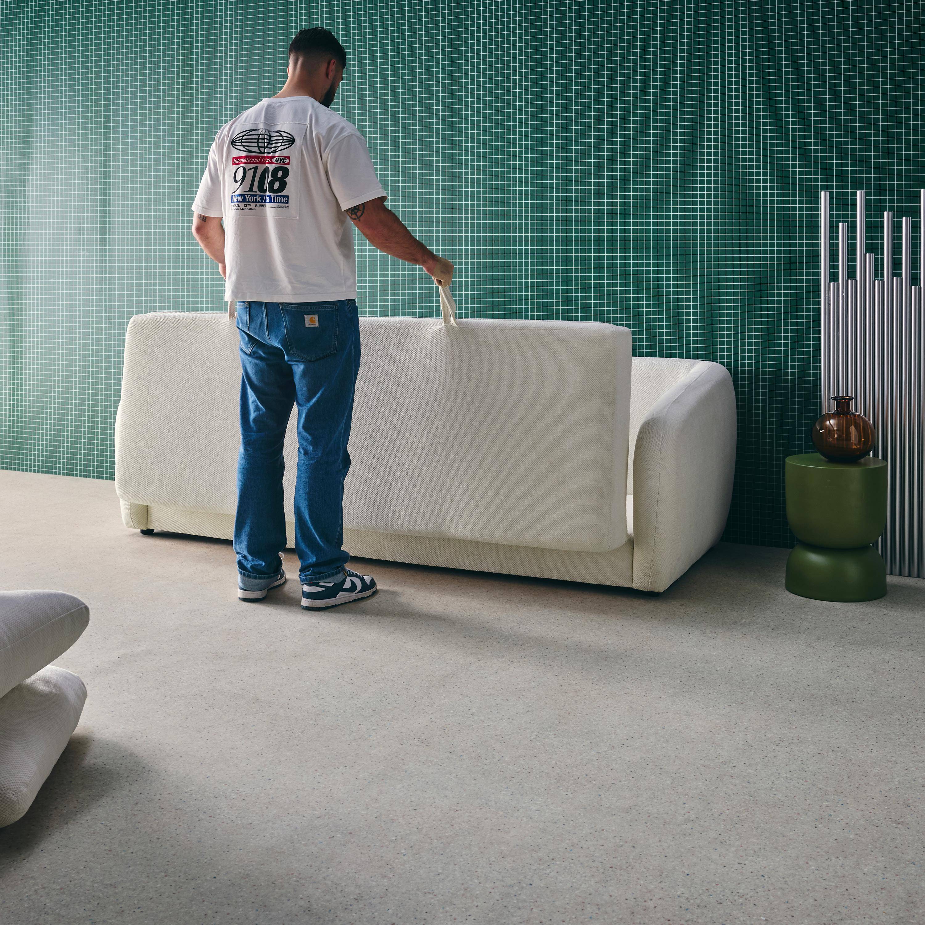 Divano letto in tessuto ciniglia, 3 posti, Twist, Bianco, 220x95x76 cm Photo4